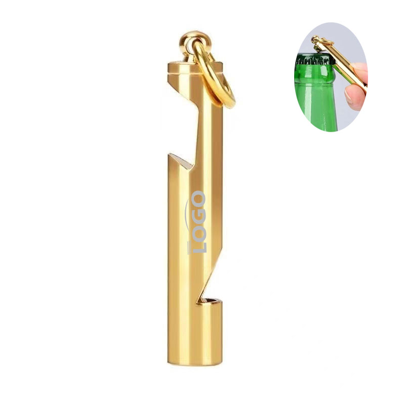 Brass Bottle Opener Whistle Keychain 1