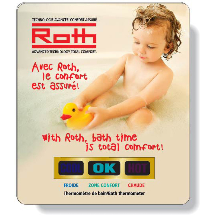 .020 White PVC Bath Thermometer, Stock Rectangle (3"x3.5"), Full Colour