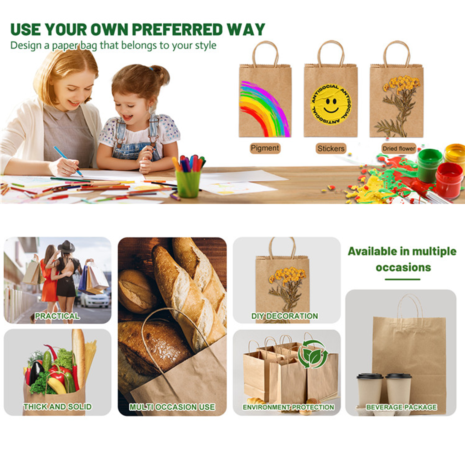 Custom Sizes Eco-friendly Recycled Brown Handles Paper Bag 15