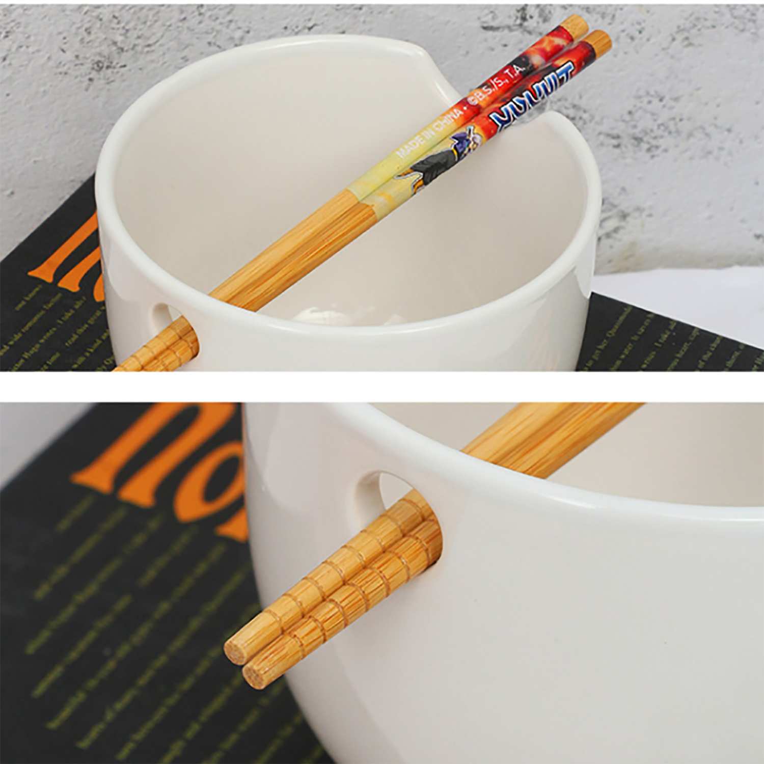 22oz Ceramic Bowl w/ Chopstick Holder Hole 6