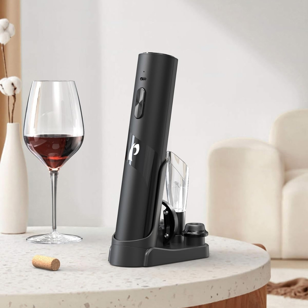 WineVault 4-in-1 Opener, Aerator, Pourer, Preserver with Pedestal Storage Set 9