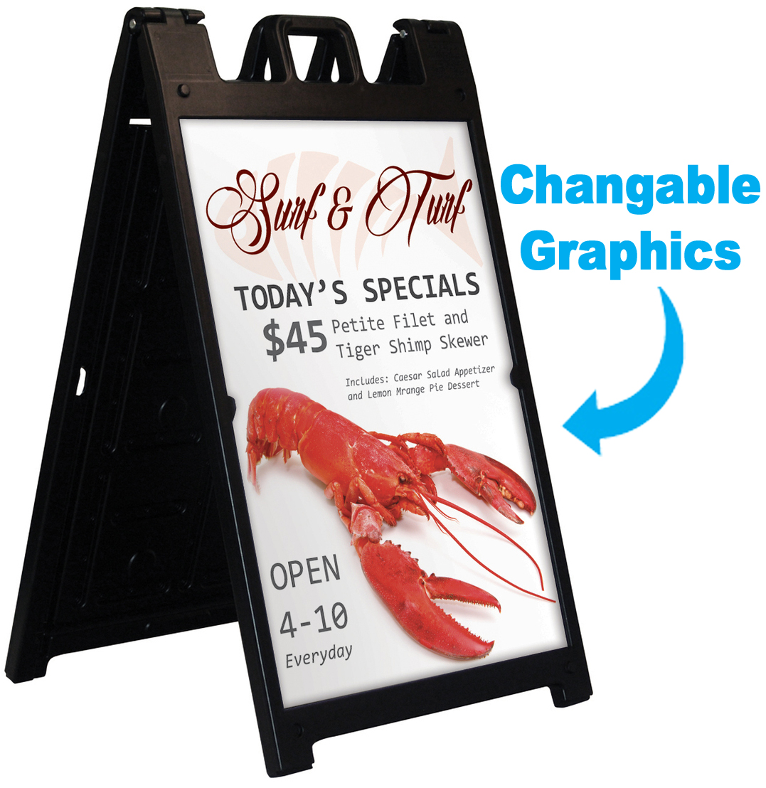 Deluxe Sandwich Board Display w/ 2 Sided Graphic - Black or Yellow 2