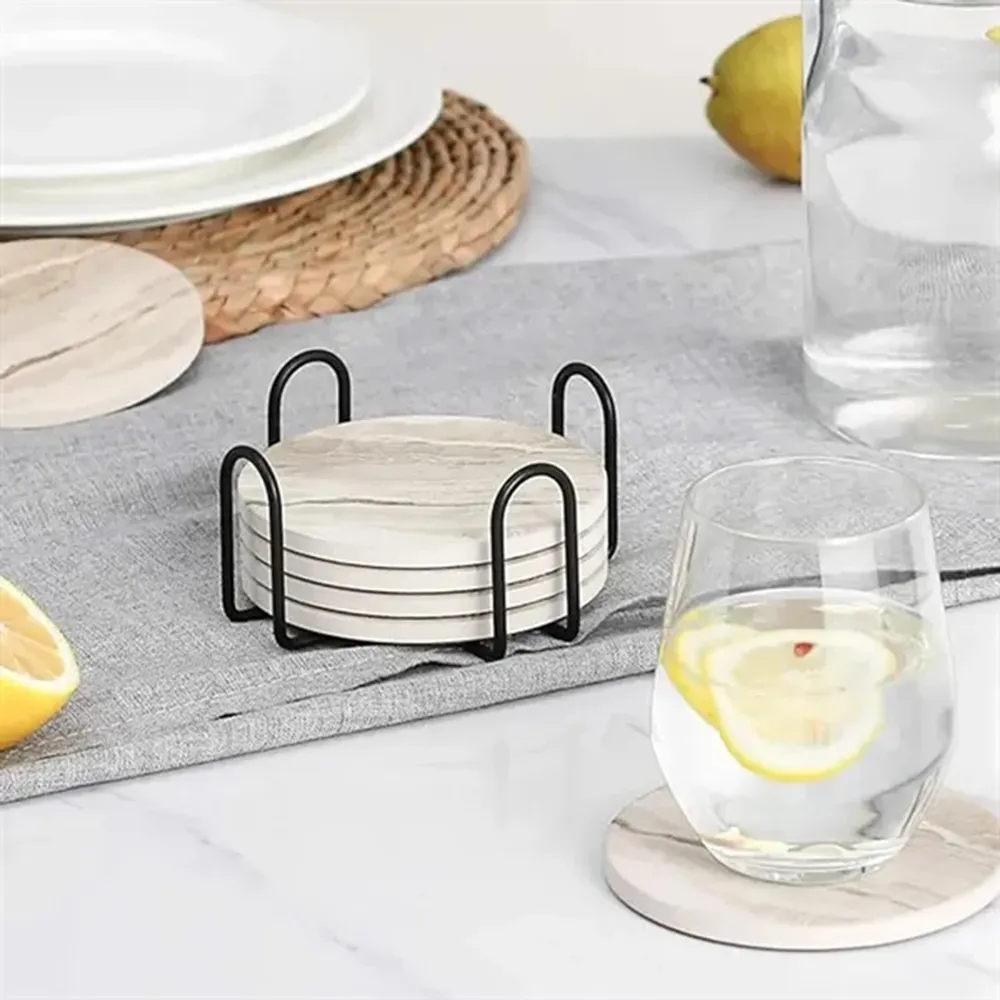 Marble Style Ceramic Drink Coaster for Tabletop Protection 5