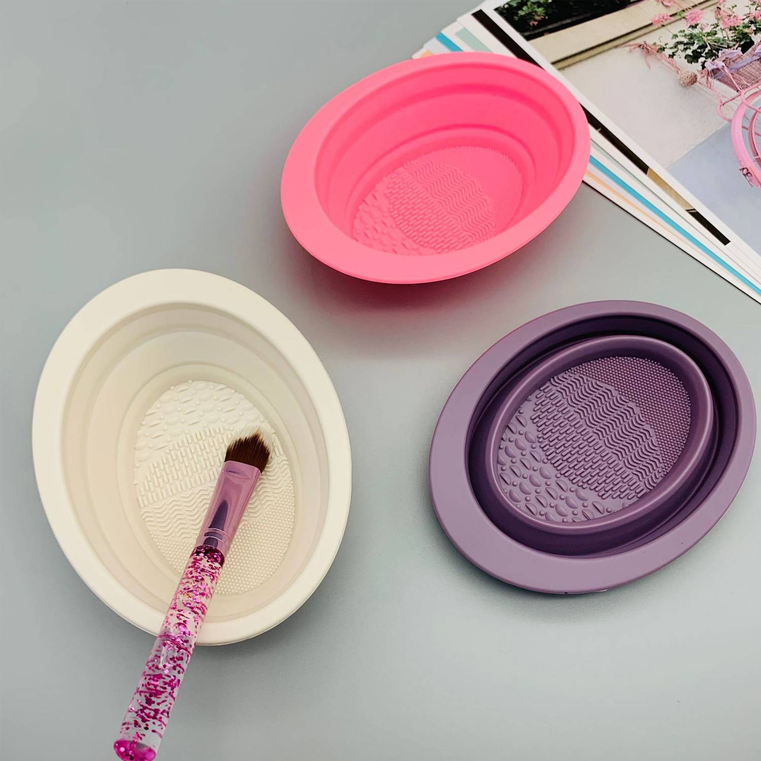 Makeup Brush Beauty Cleaning Tool Silicone Folding Bowl 5