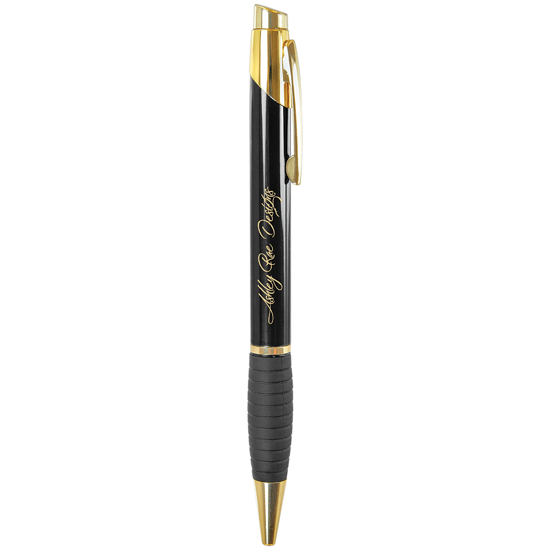 Gloss Black Brass Ballpoint Pen with Gripper 2