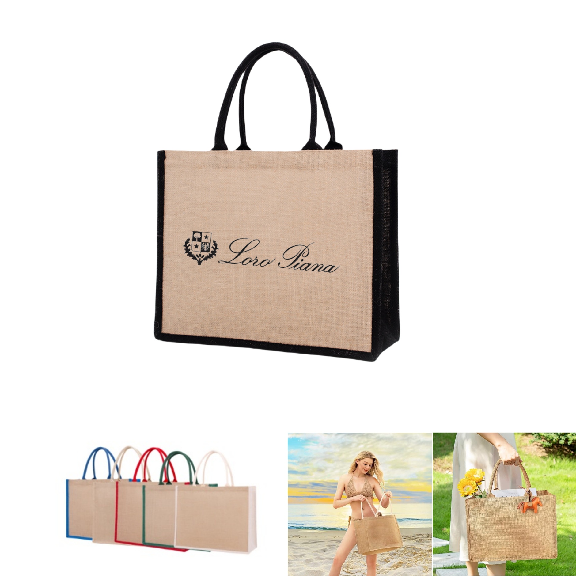 Large Jute Tote Bag with Handles, custom tote bag with logo imprint 7