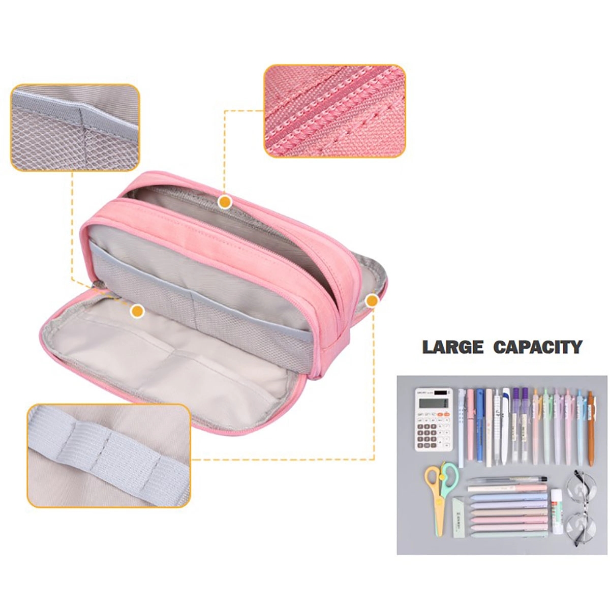 Large Capacity Pencil Case 3 Compartment Pouch 4