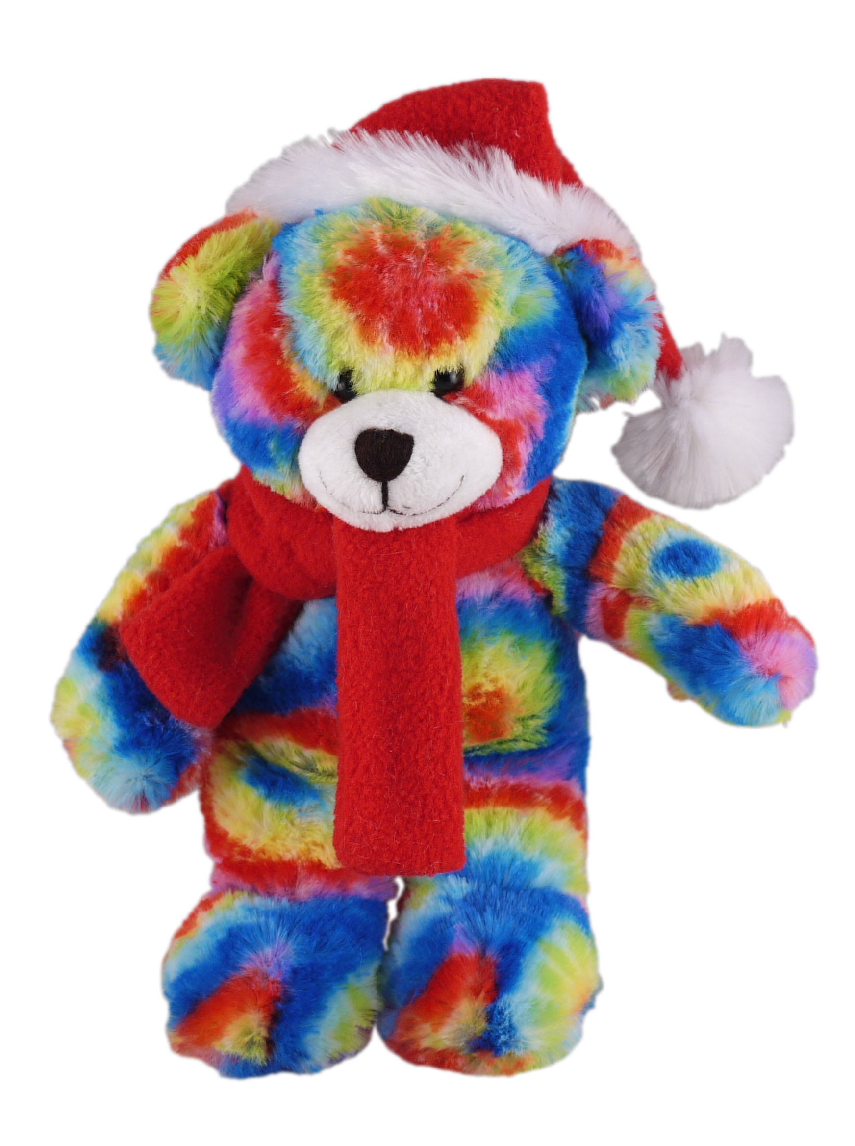Soft Plush Stuffed Tie Dye Bear with Christmas Hat and Scarf 2