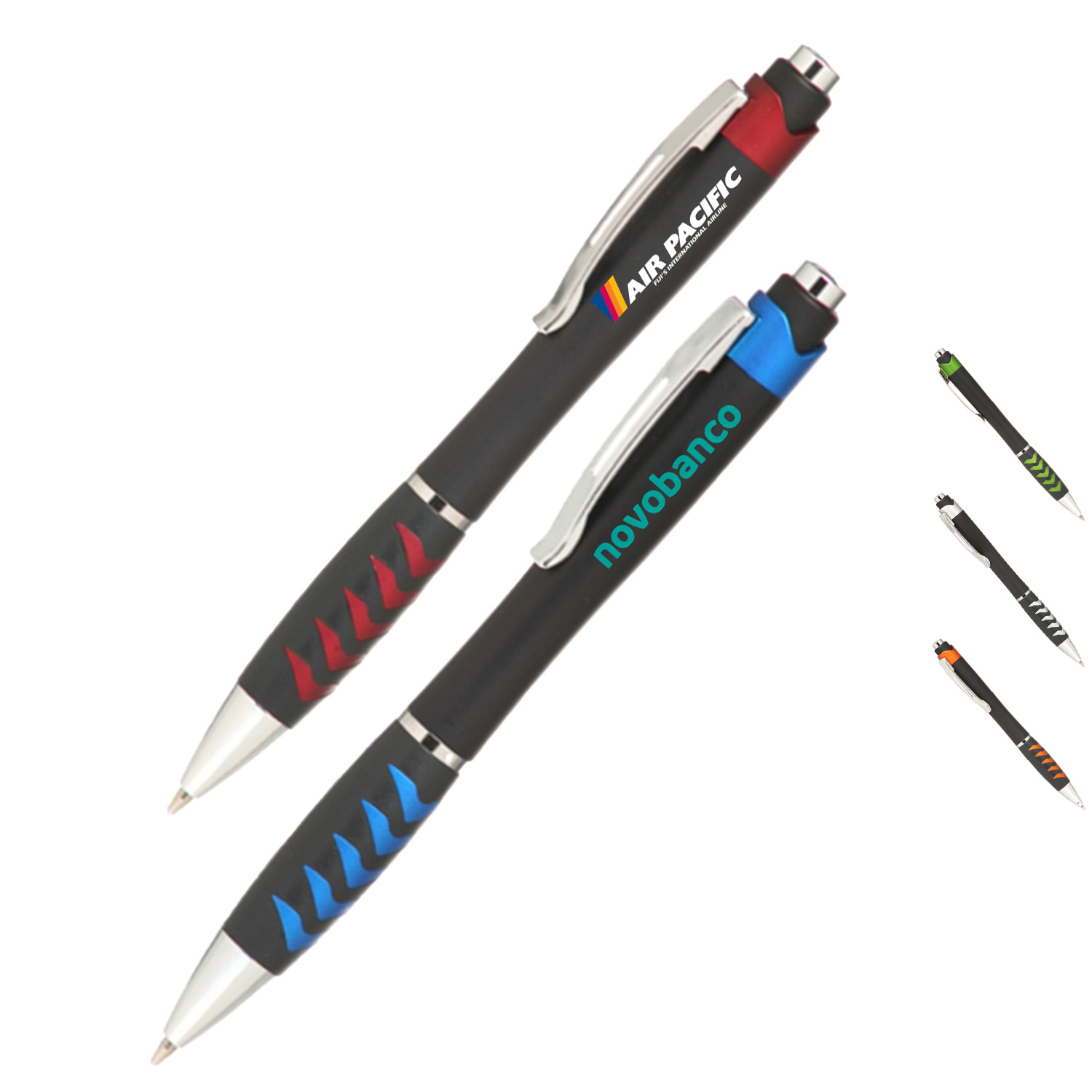 Ballpoint Pens w/Metallic accents & Colored Grip Plastic Pen 3