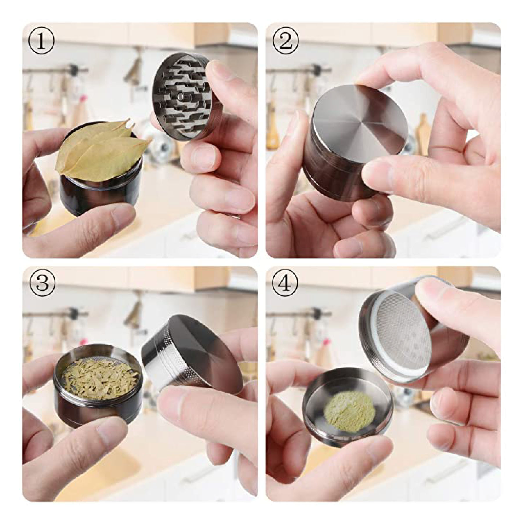 2.5 Inch 4 Pieces Zinc Alloy Herb Spice Grinder 3