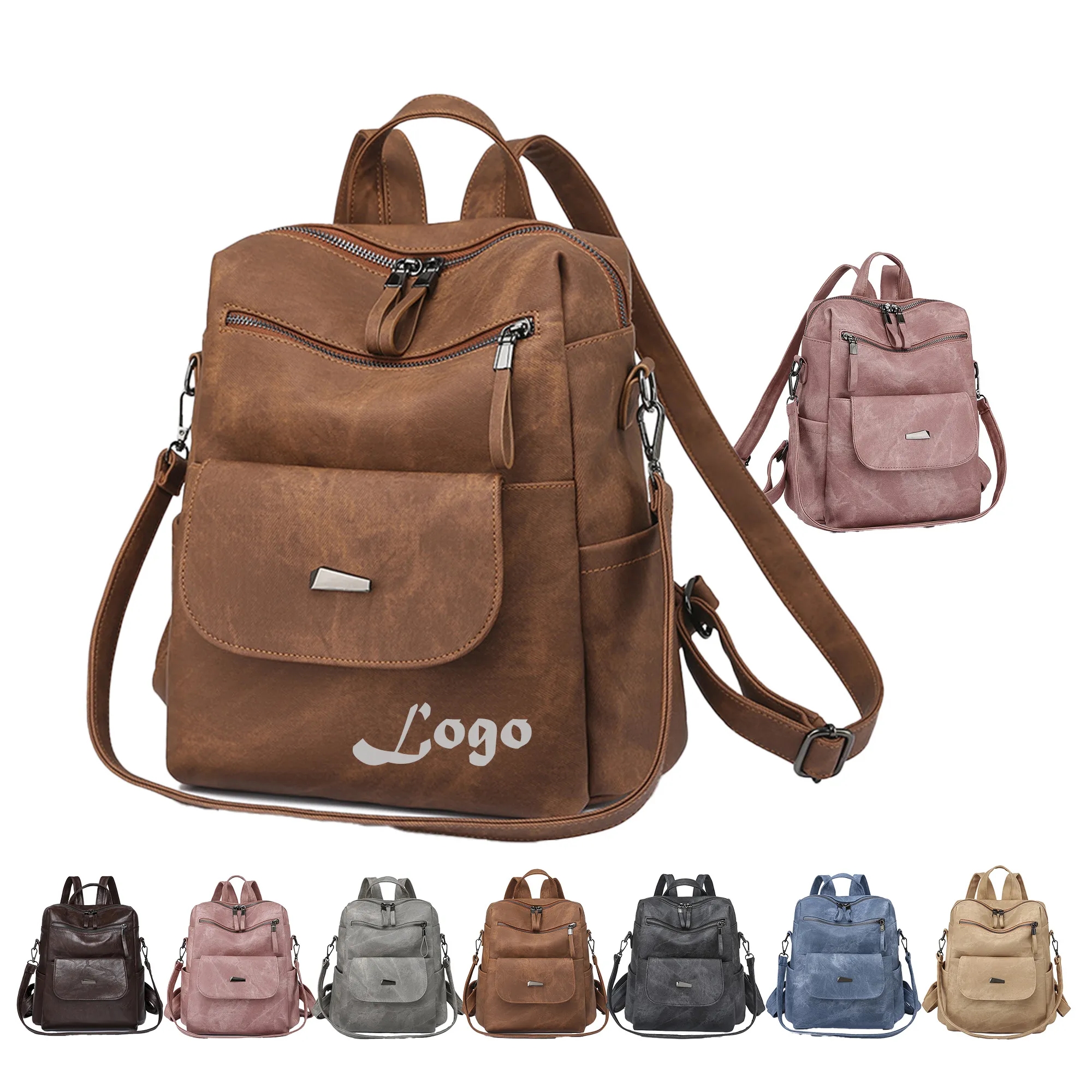 PU Leather Convertible Backpack 6