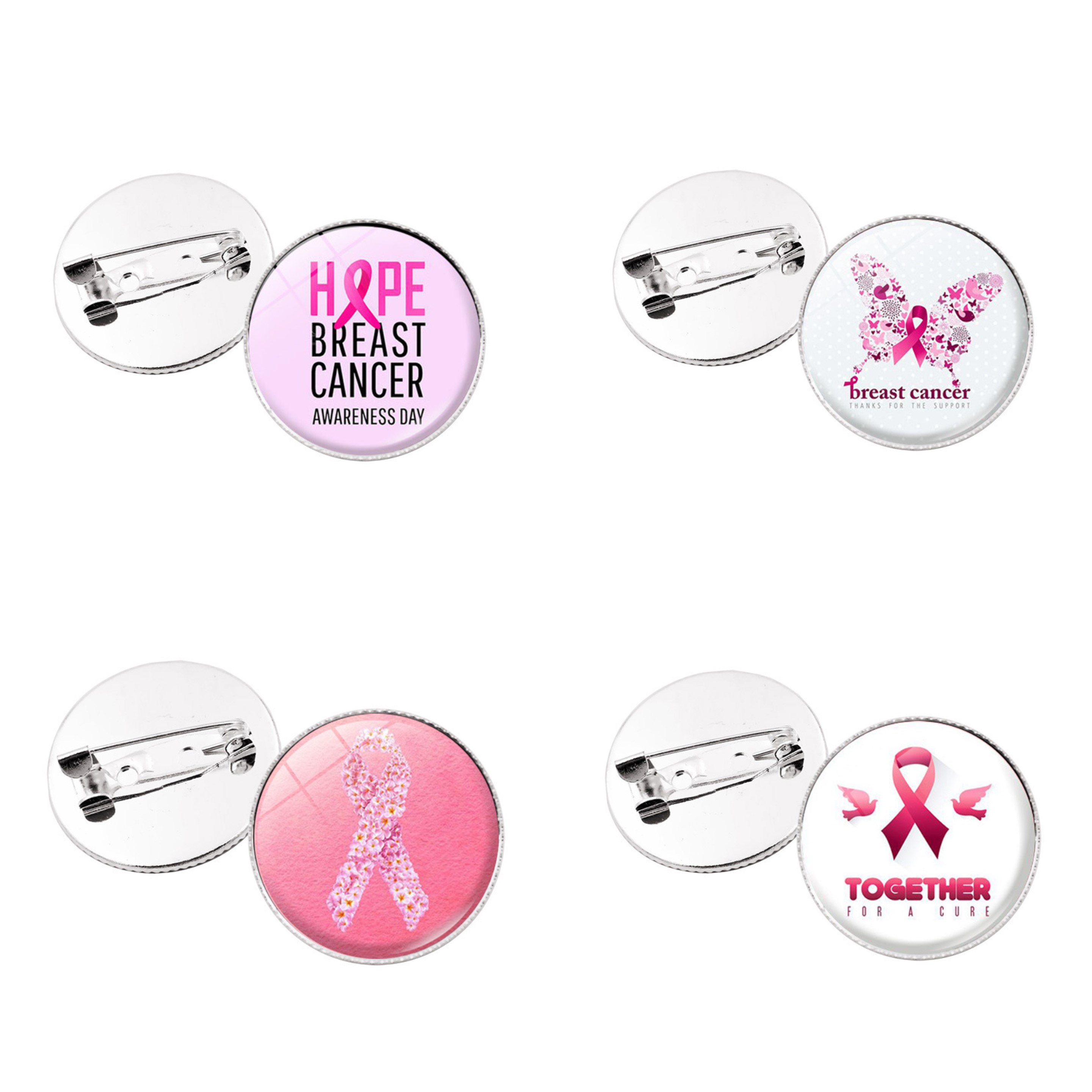 Pink Ribbon Round Pin (direct import) 3