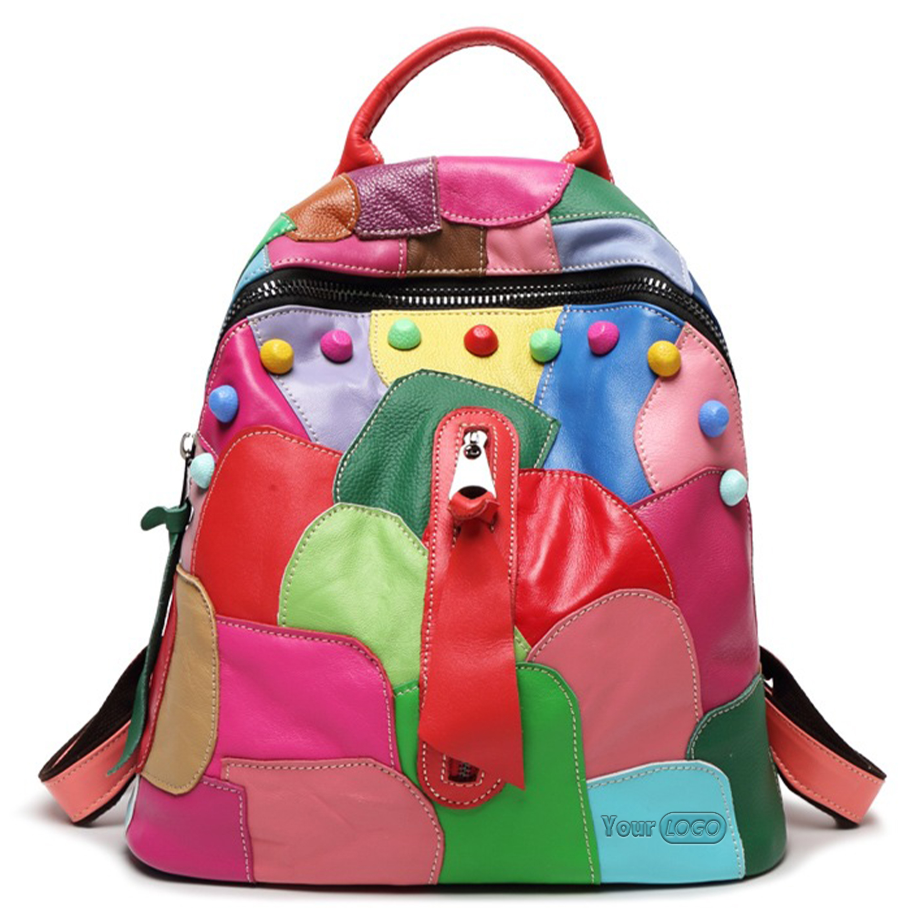 Genuine Leather Large capacity paneled backpack for women 6