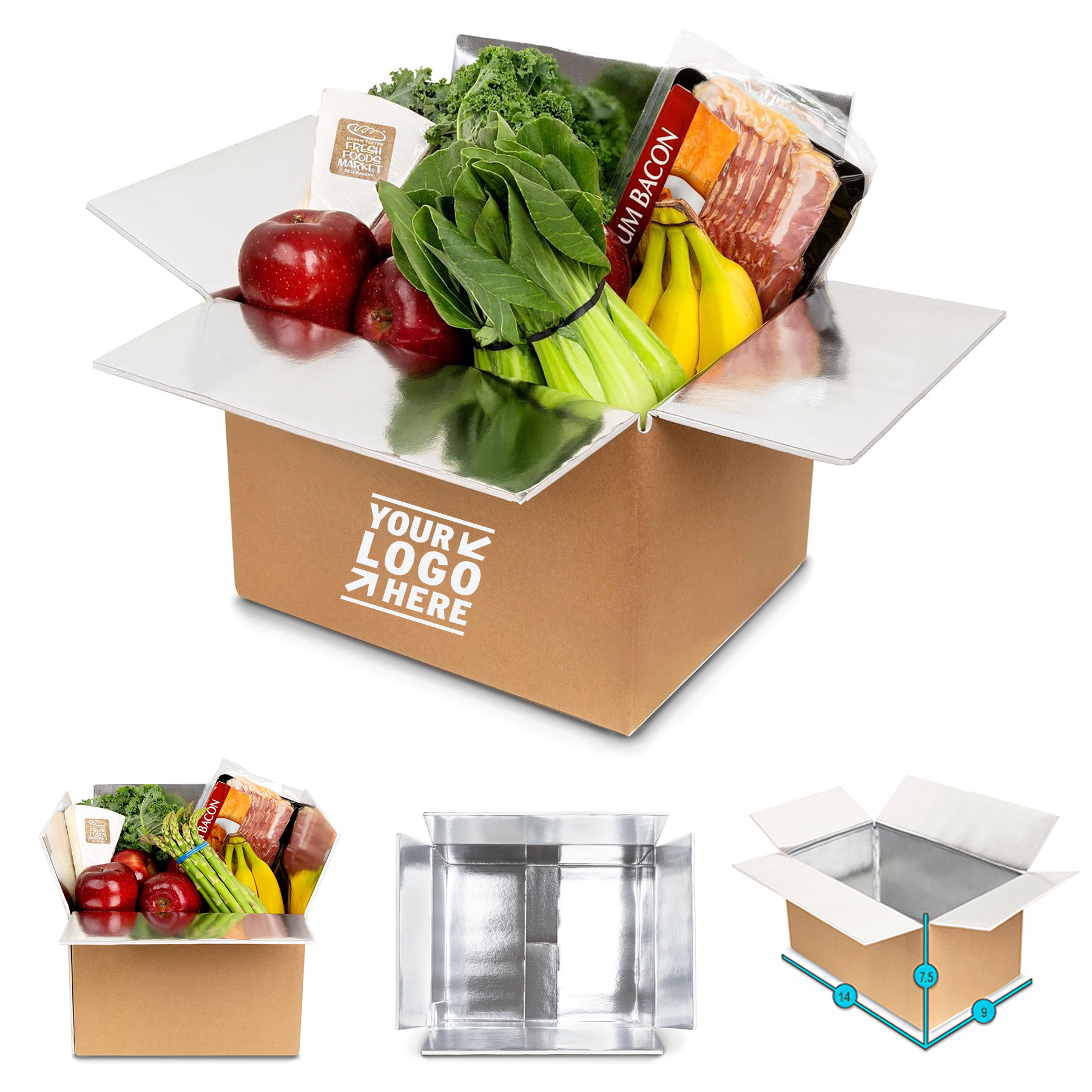 Thickened Reusable 14" x 7.5" x 9" Insulated Aluminum Frozen Food Carton Cooler Shipping Box   2