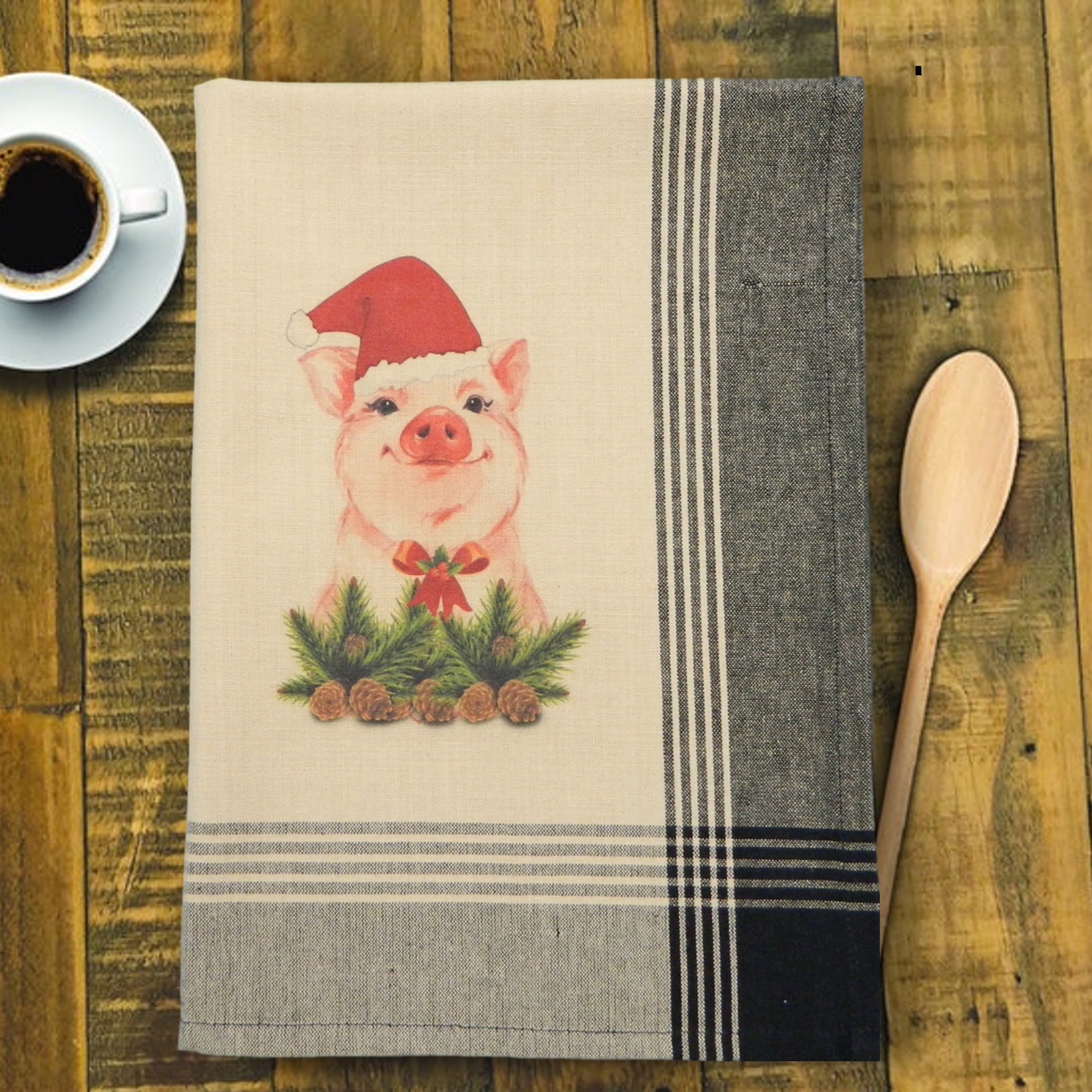 Black/Tea Dyed Plaid Kitchen Towel with Custom Print 9