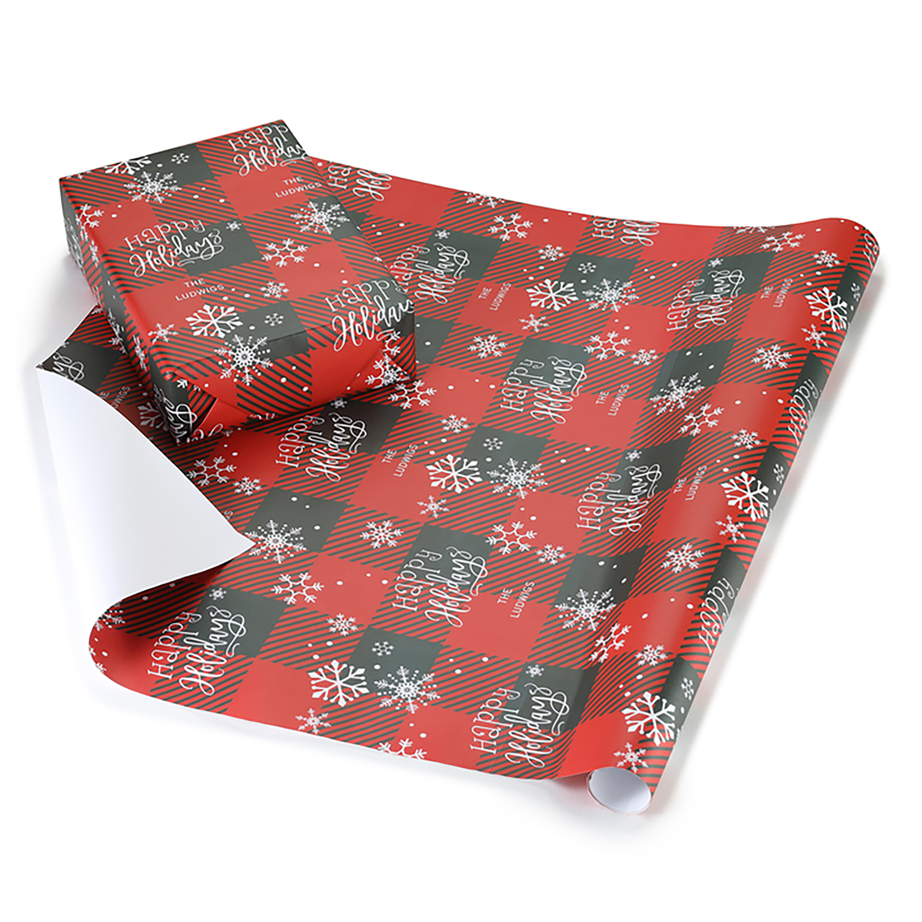 Holiday Plaid Personalized Wrapping Paper Roll 3