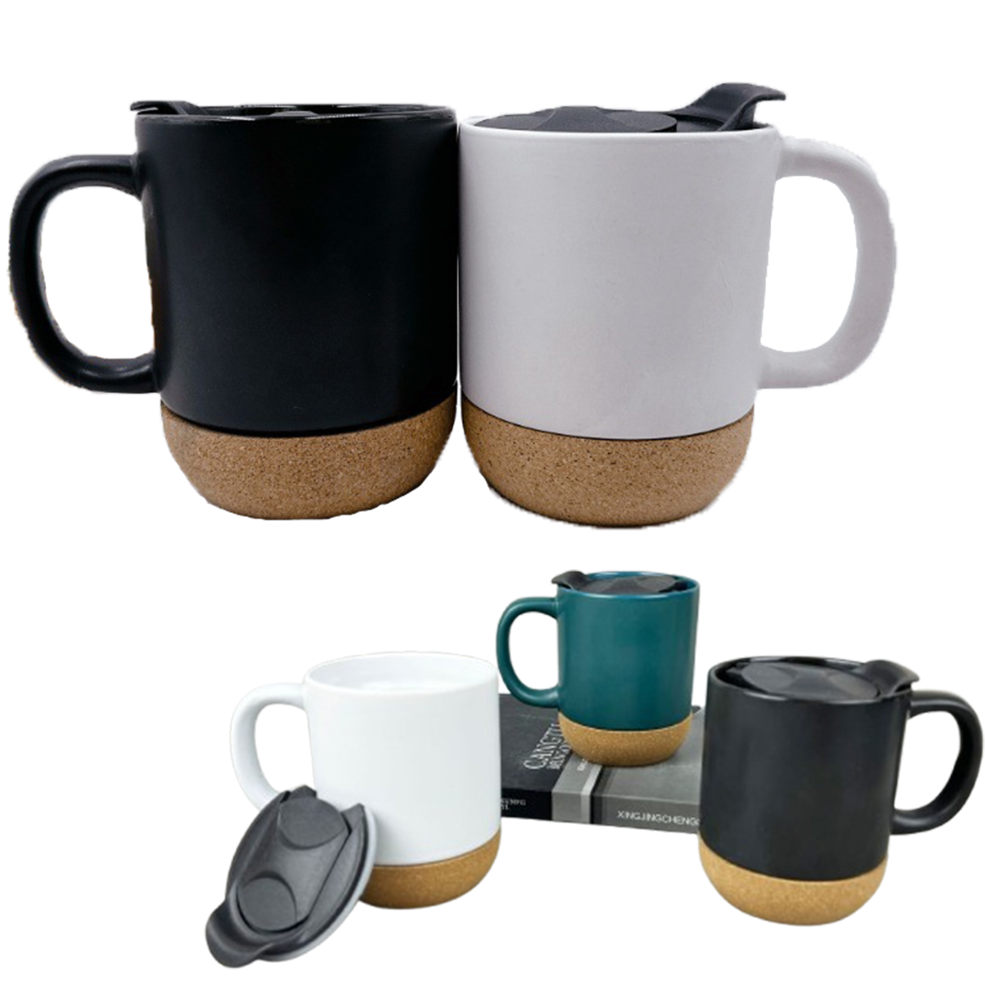 13 OZ Cork Base Insulated Coffee Cup With Lid 4