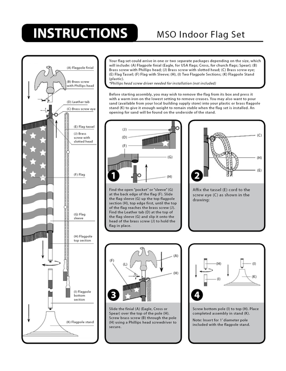 7' Pole & 3' x 5' Flag - Military and US Indoor Presentation Set 2