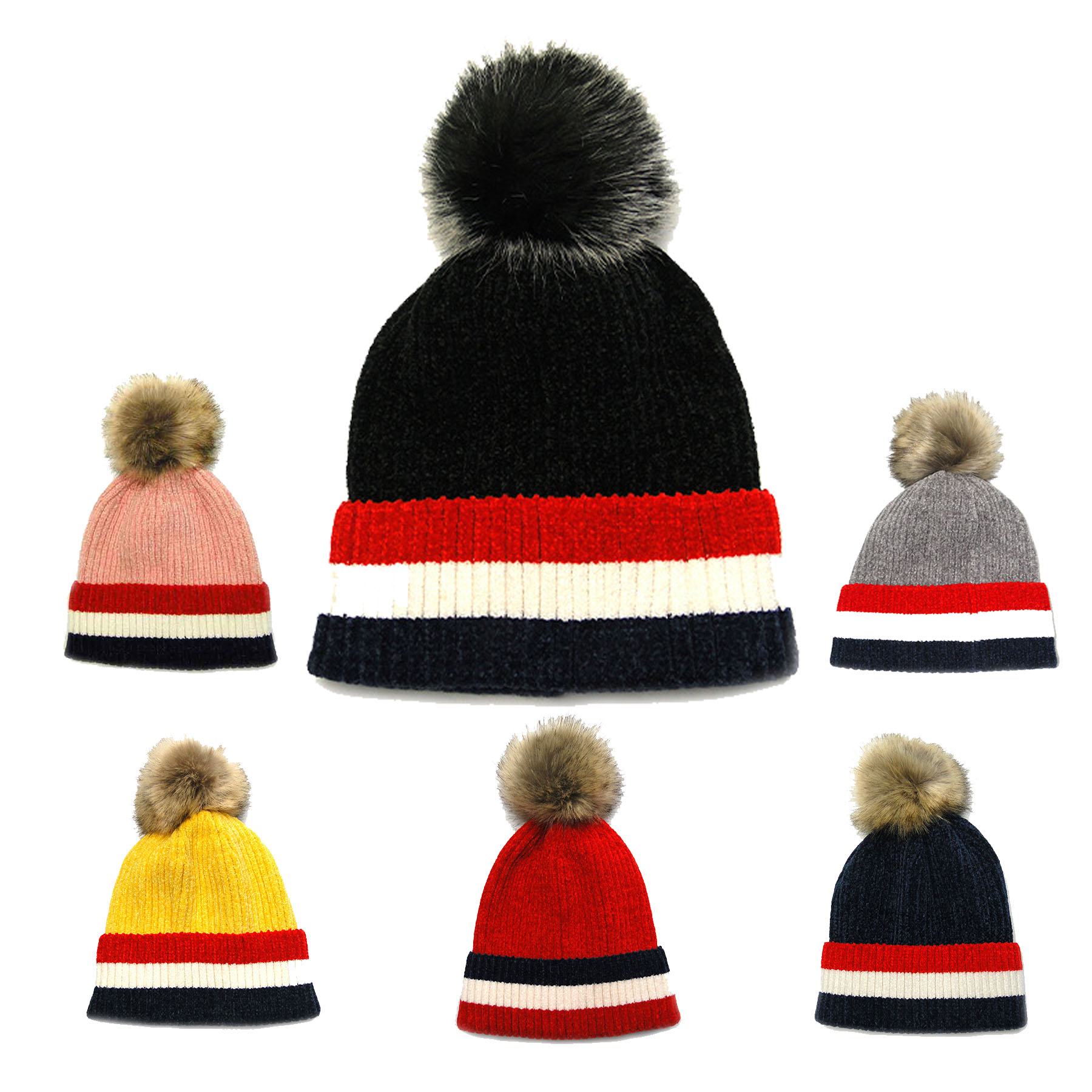 College Style Fur Ball Knitted Hat 1