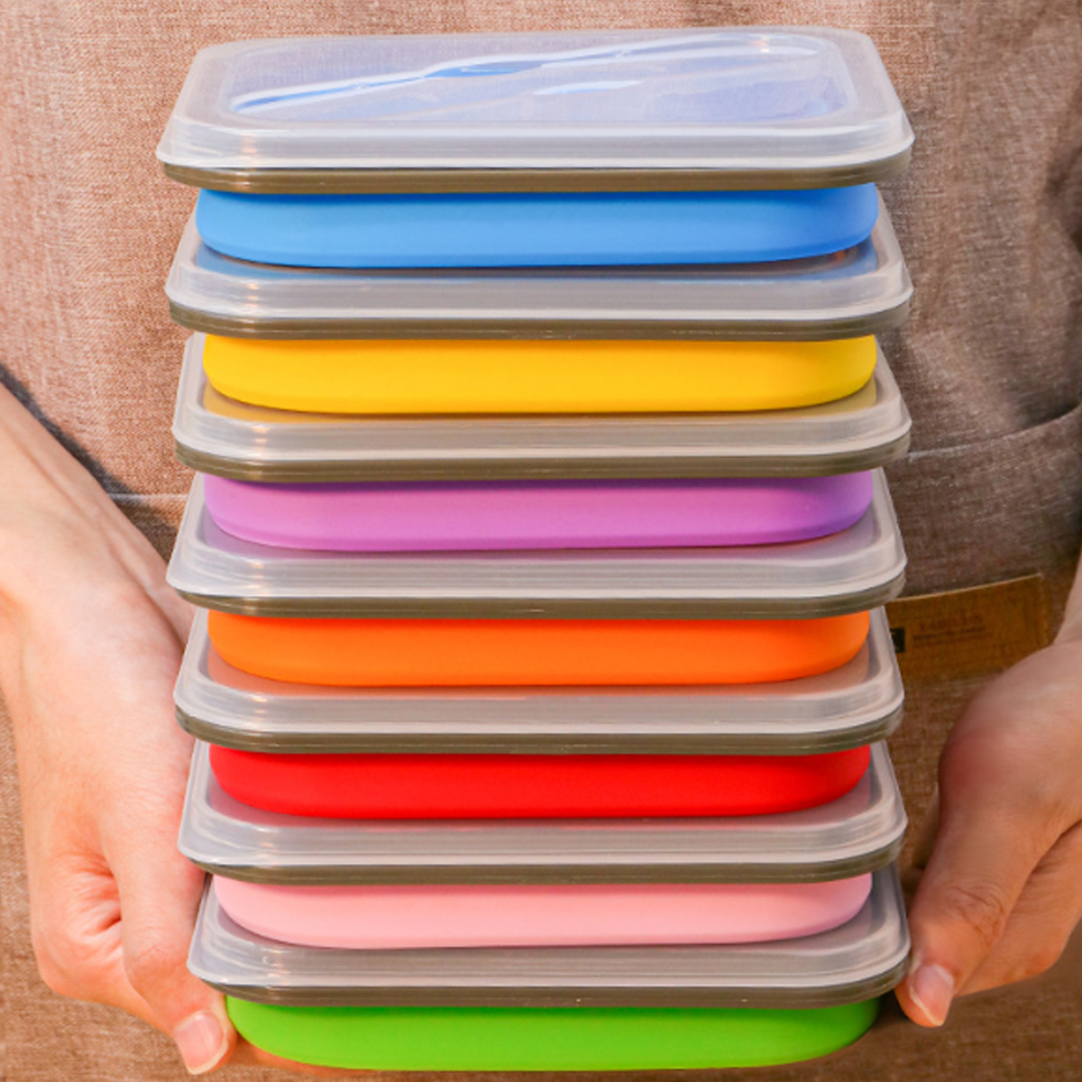 Foldable Silicone Lunch Box with Utensil Set 6