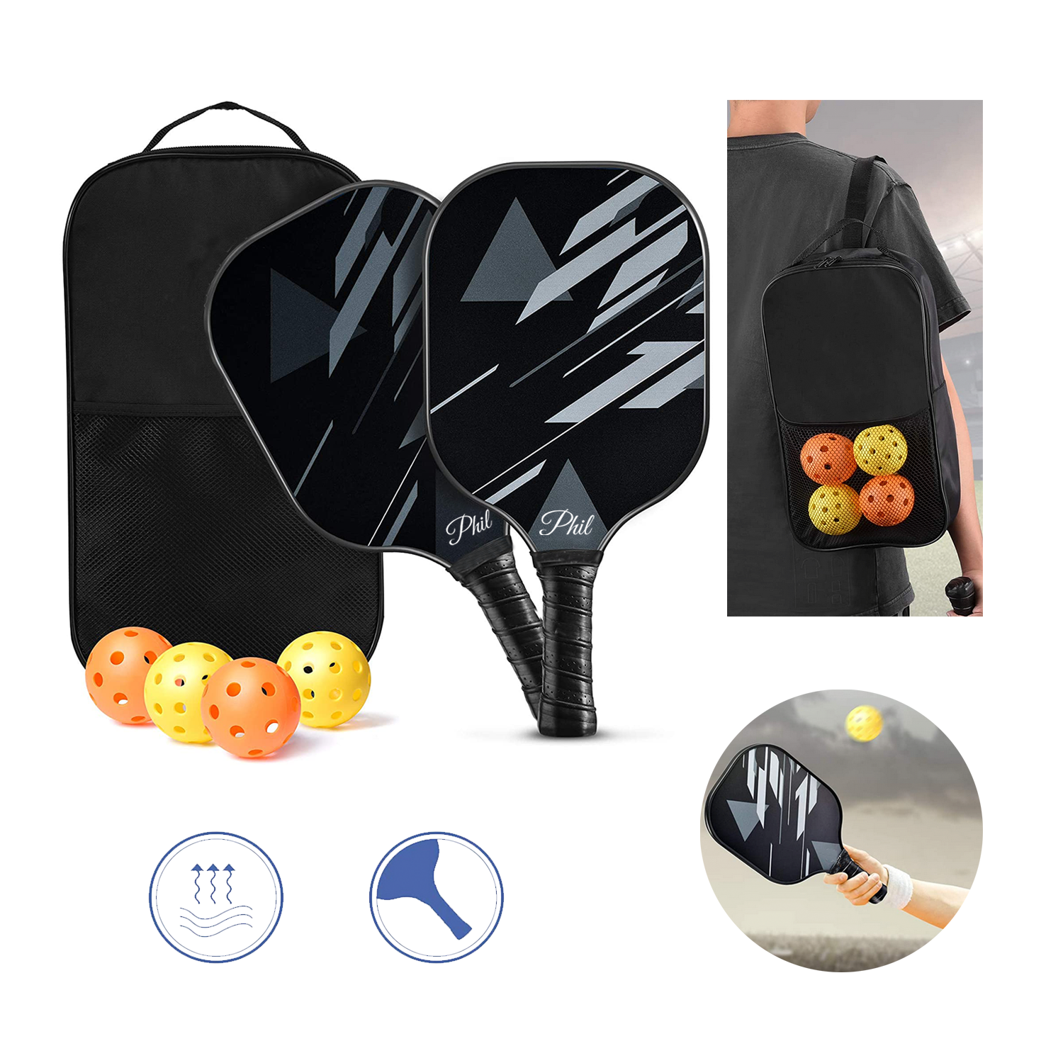 Hardcover Fiberglass Pickle Ball Set 2