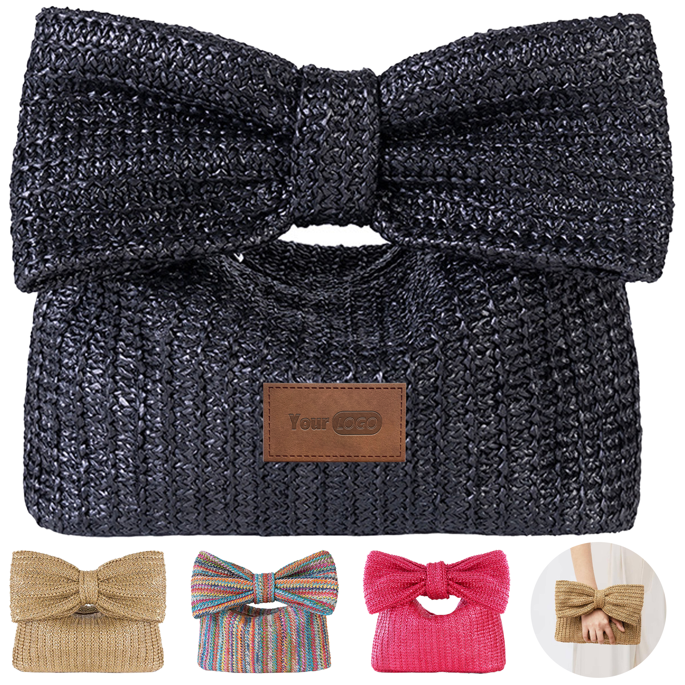 Straw Solid Color Bow Handbag 4