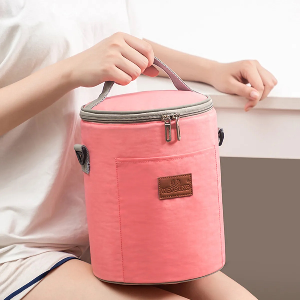 8L Insulated Round Cooler Bag W/ Handle And Shoulder Strap 6