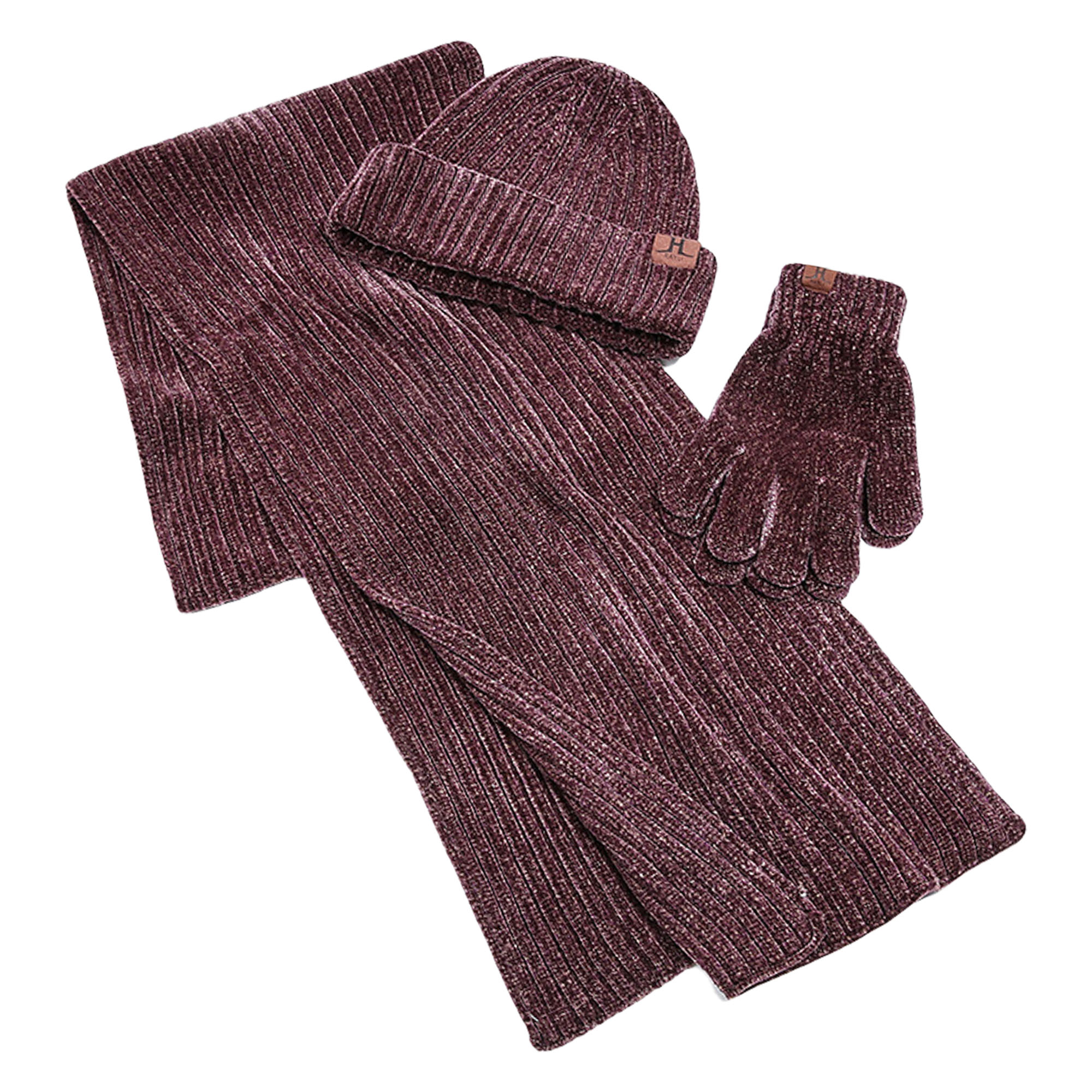 Winter Scarf Hat Gloves Set - Rib Knit Beanie Neck Warmer Touchscreen Gloves 4