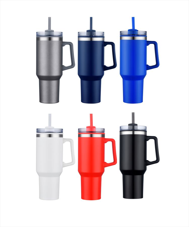 Union Printed - 40 Oz. Double Wall Insulated Travel Mug w/ Handle and Straw - Full Color Print 2