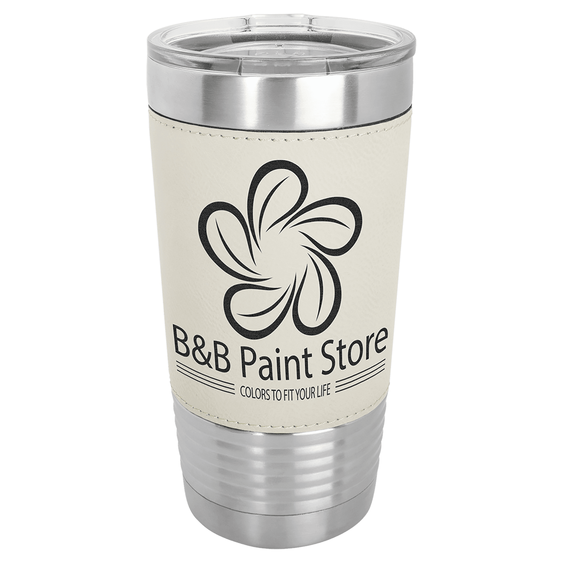 Polar Camel 20 oz. White/Black Leatherette Tumbler with Clear Lid 2