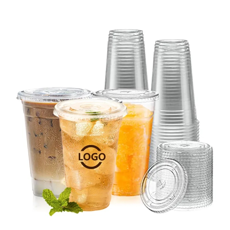 16oz Disposable Plastic PET Beverage Drink Cup with Lid 2