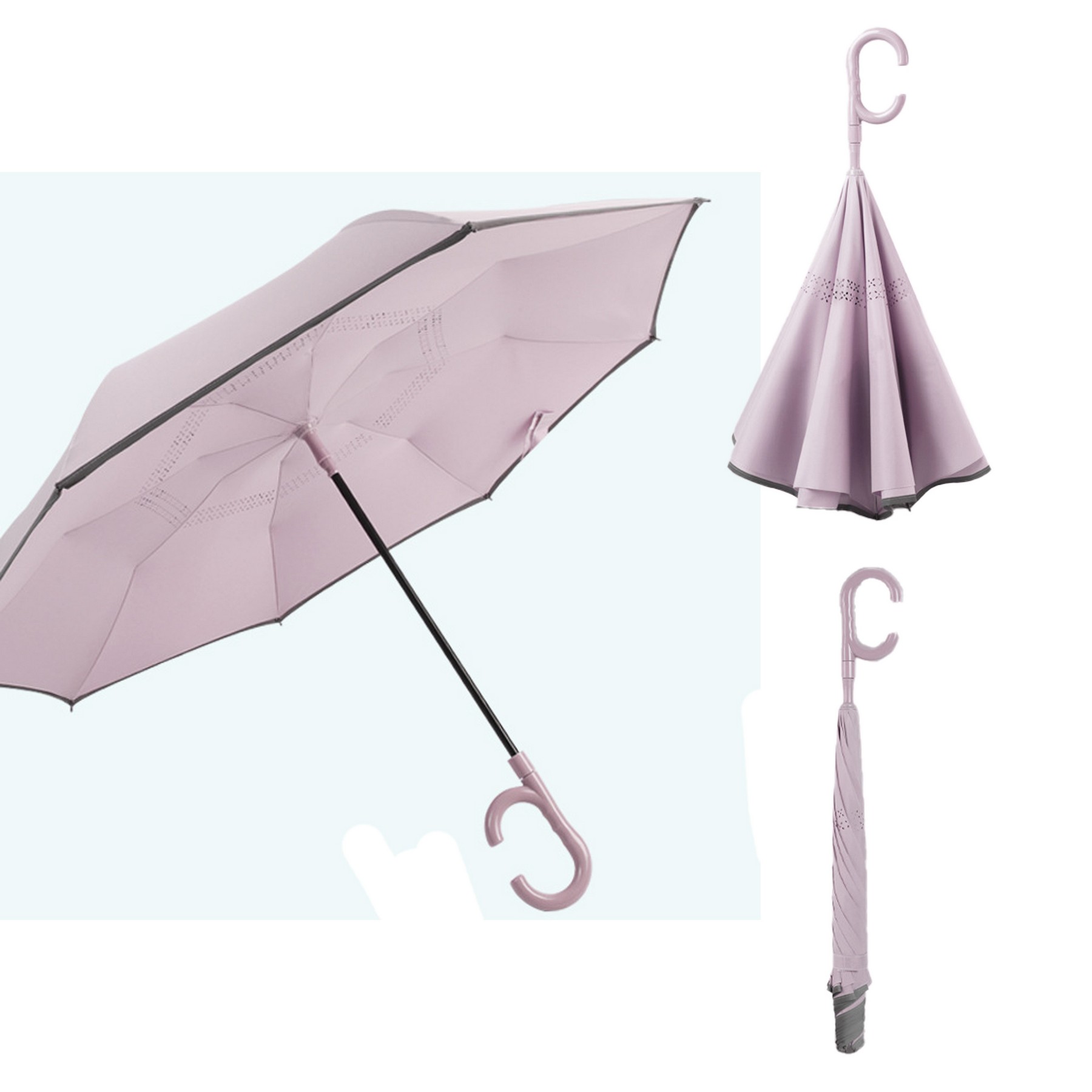 Color Matching Handle Automatic Double Reverse Umbrella 4