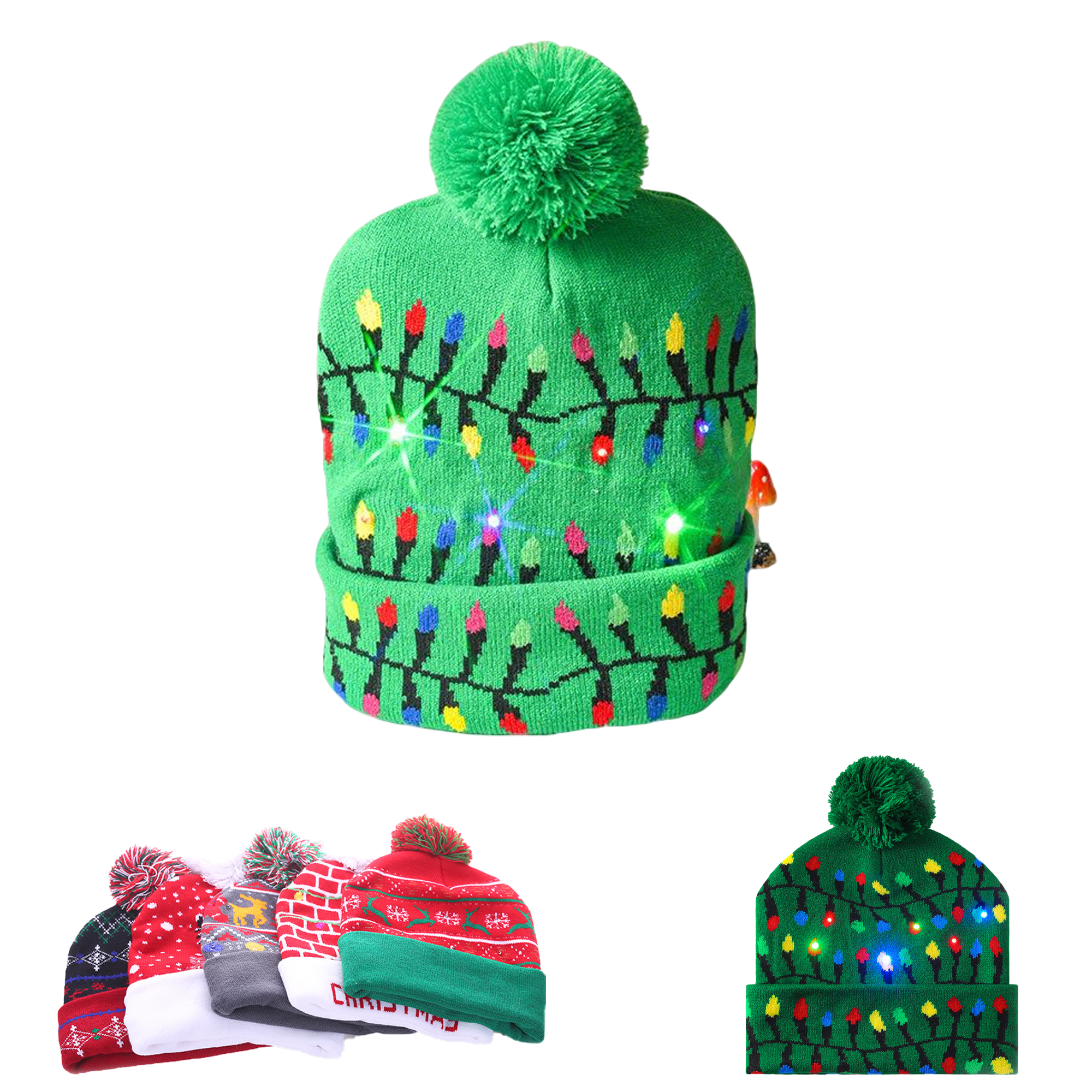 LED Knit Christmas Hat With Pom Pom 2