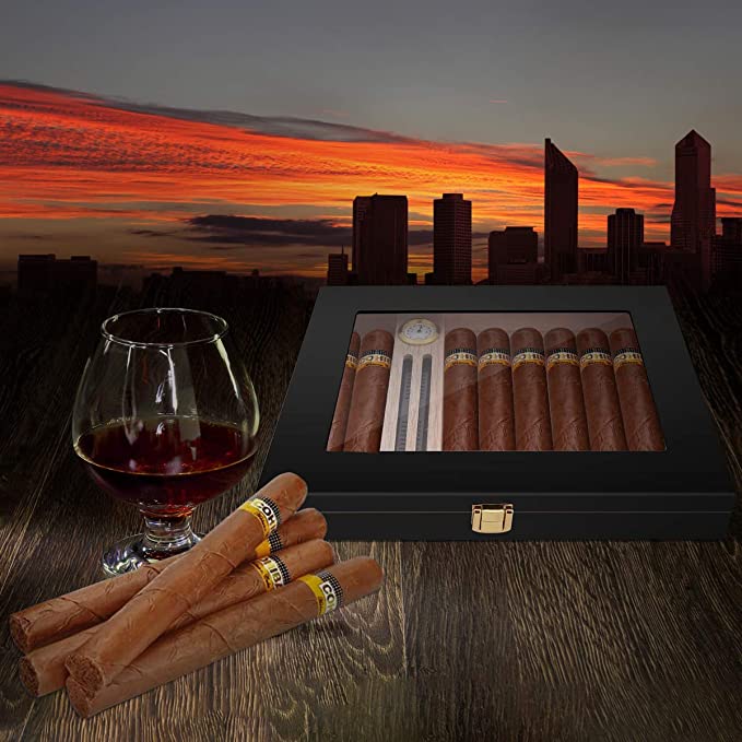 Humidor Clasp Lock Cigar Storage Box w/ Hygrometer and Humidifier 4
