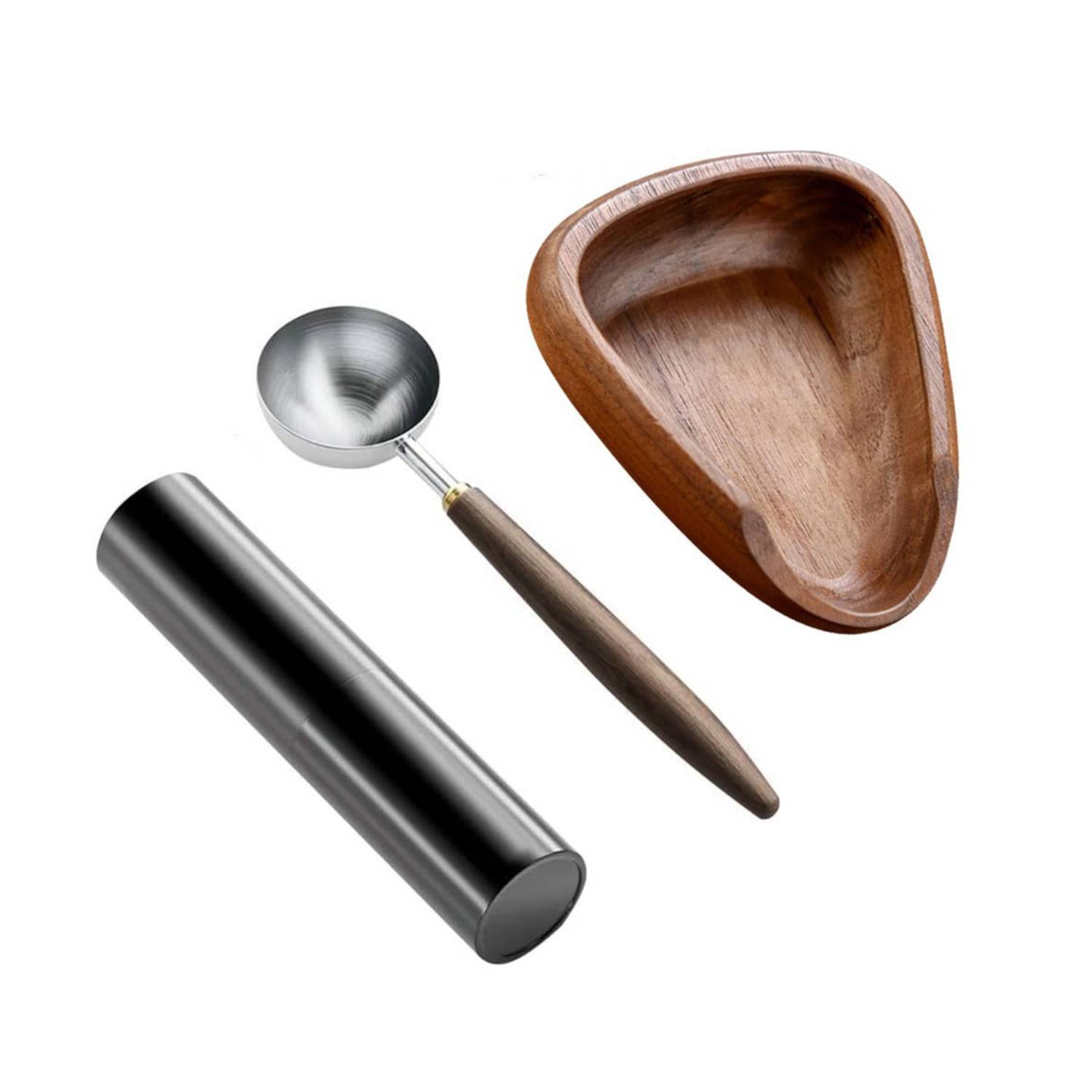 Wooden Coffee Bean Bowl Set w/ Spray Measuring Spoon 6