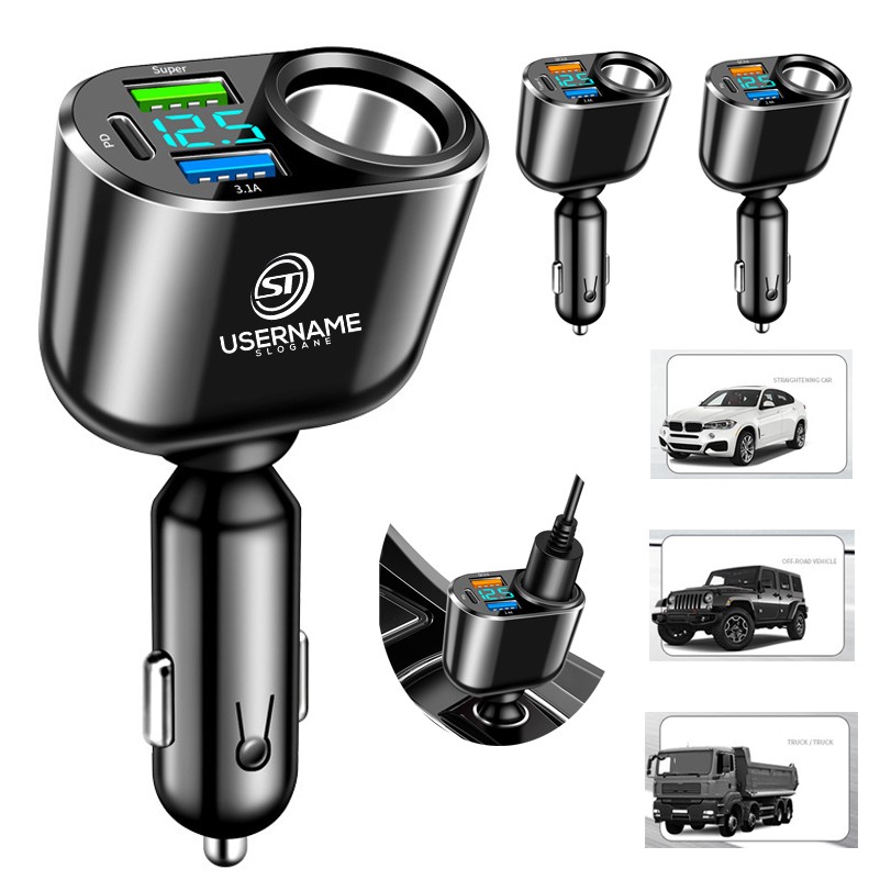 66W QC3.0 PD Car Cigarette Lighter Adapter USB Fast Charge 2