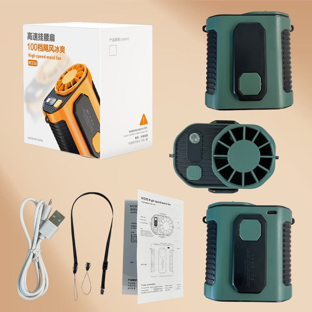 BreezeMax Lite 3-in-1: Waist-Mounted Fan, Flashlight & Power Bank 3