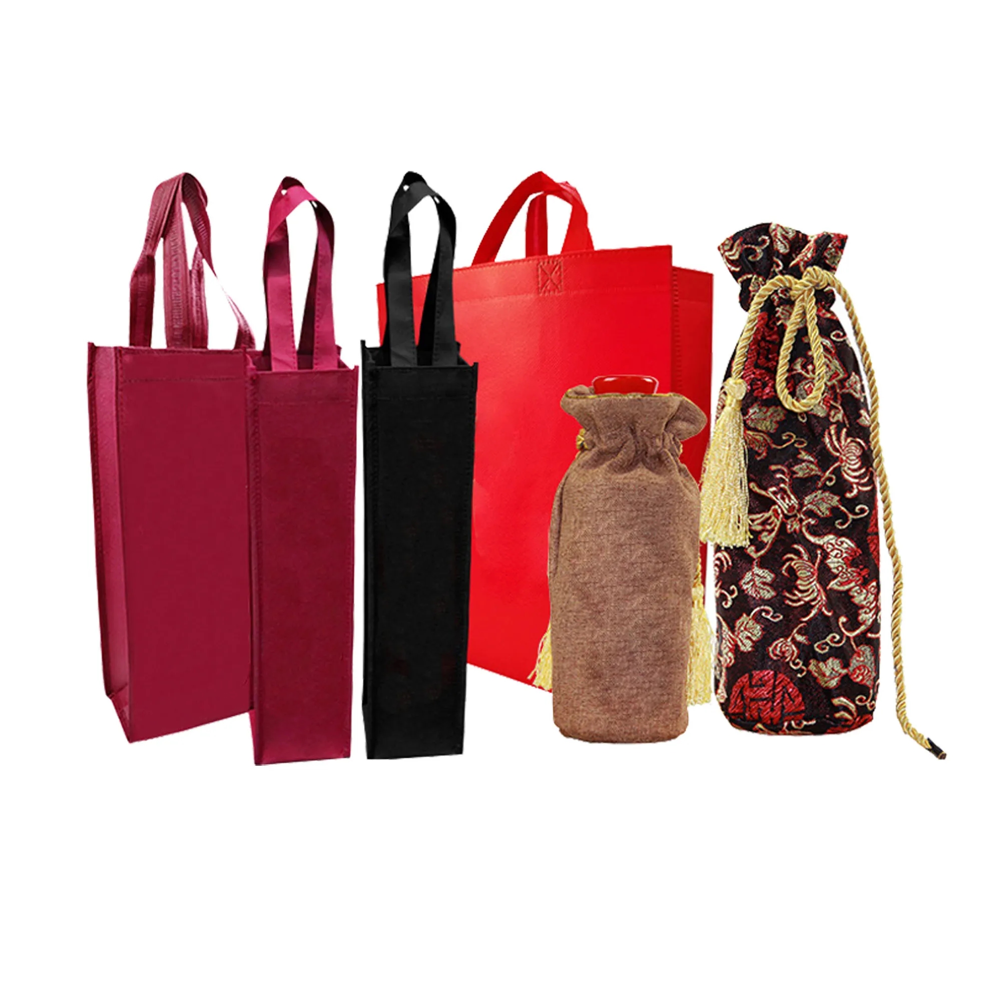 Single Non-woven Red Wine Bottle Tote Bag 4" x 13" x 3" 2
