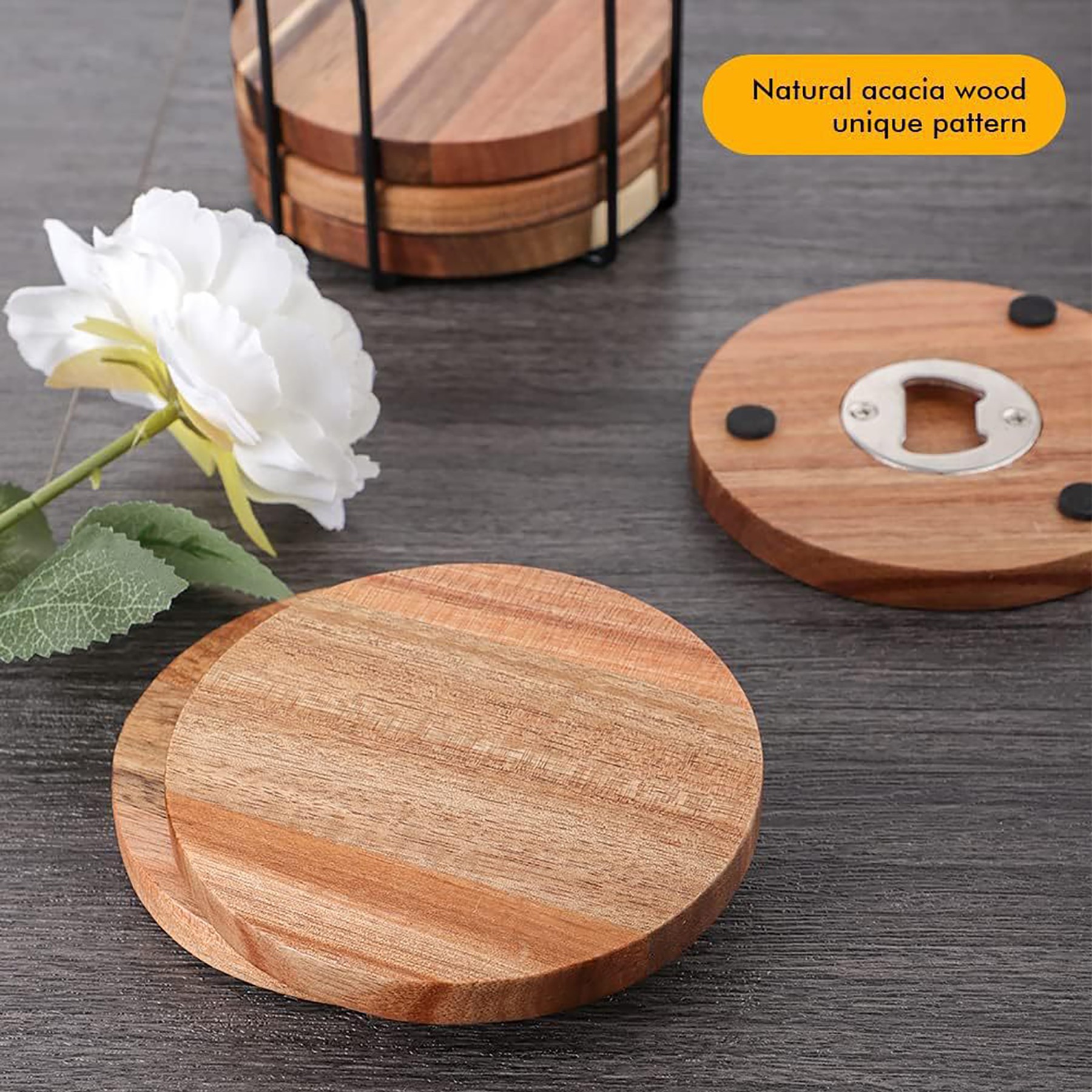 Wood Coaster Set With Built-In Bottle Opener 5