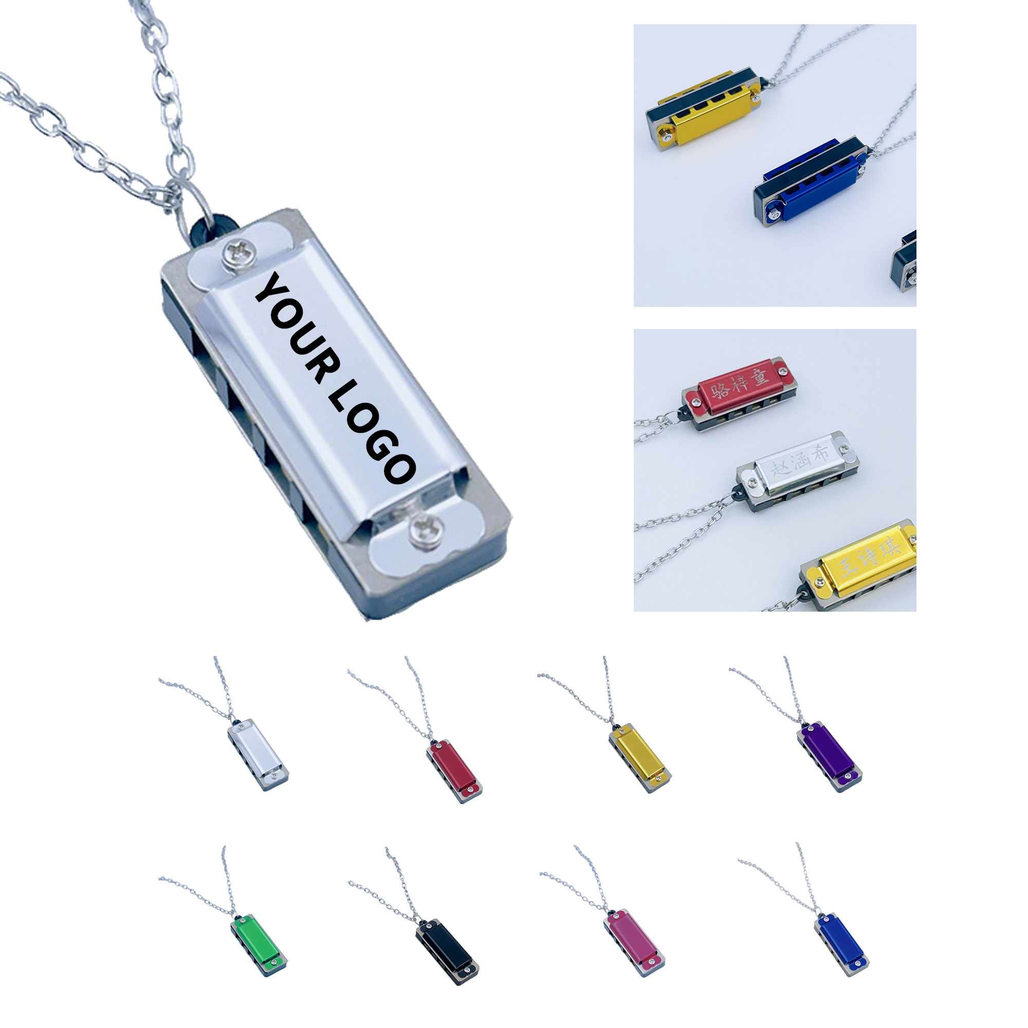 Mini Harmonica Necklace With Metal Chain Four Hole Eight Tone 2