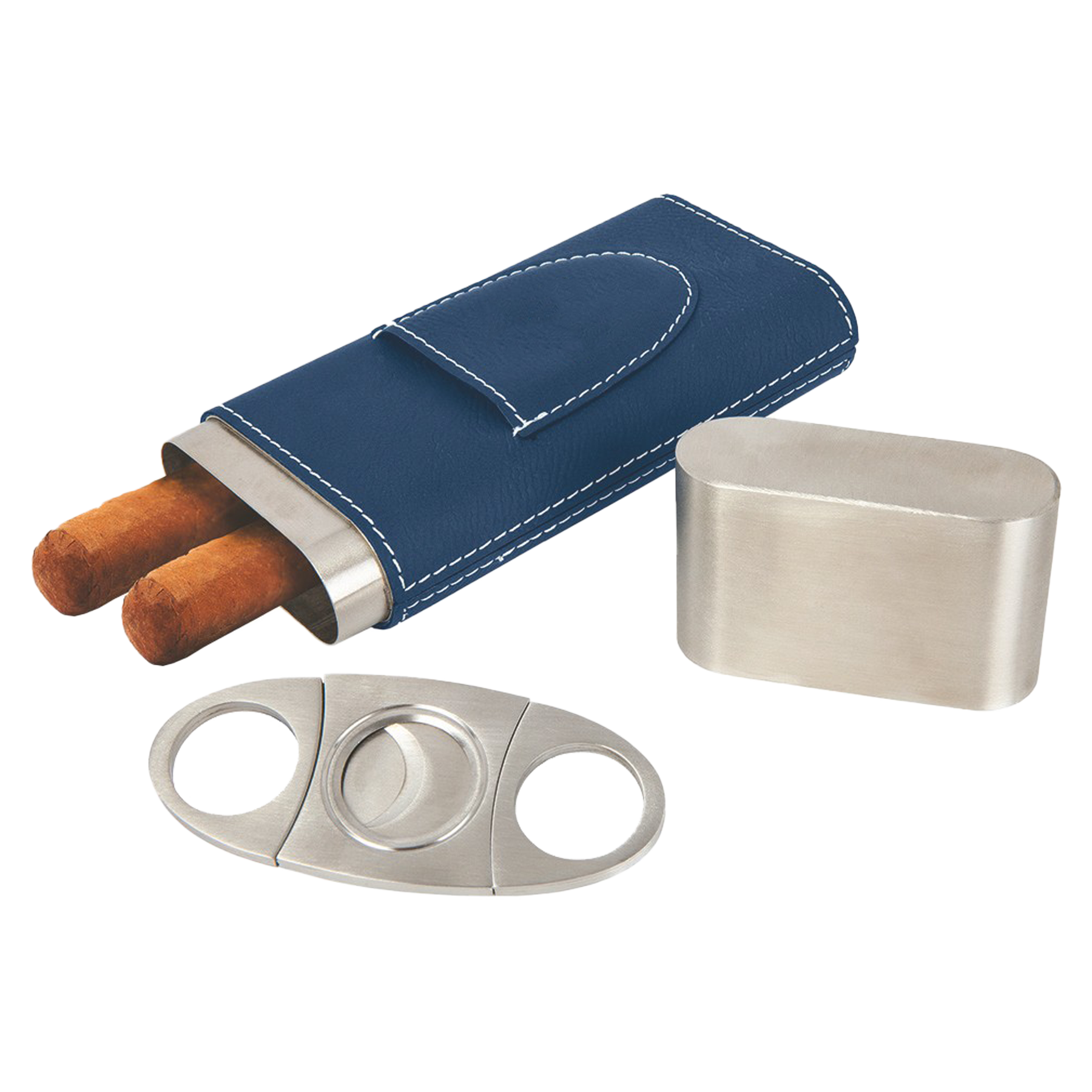 Blue/Silver Leatherette Cigar Case w/ Cutter 4