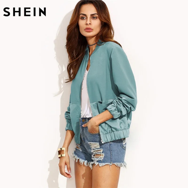 Green Mixed Media Bomber Jacket with Zipper Pocket 4