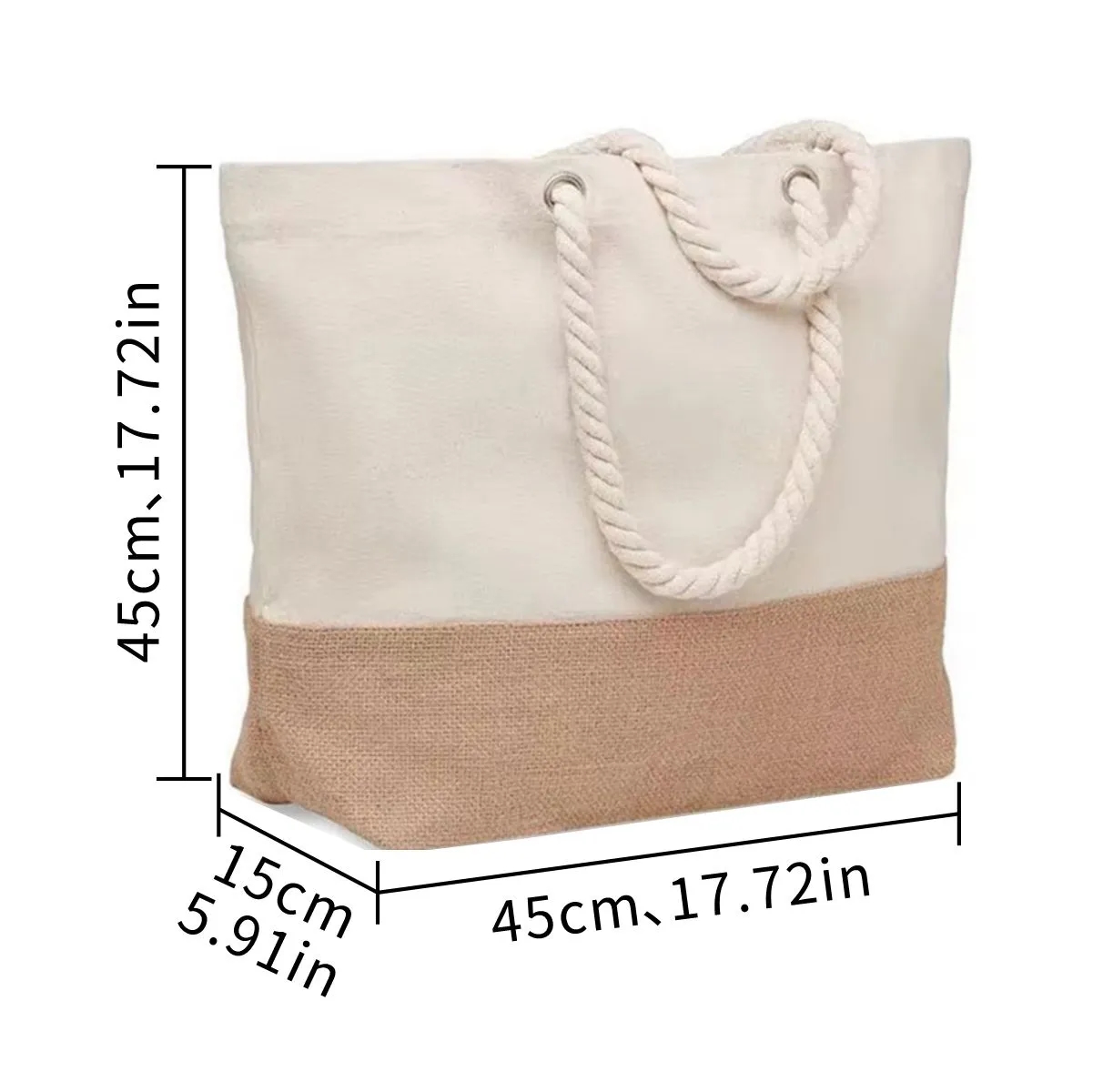 Canvas Jute Beach Grocery Tote Bag With Rope Handles, custom tote bag with logo imprint 3
