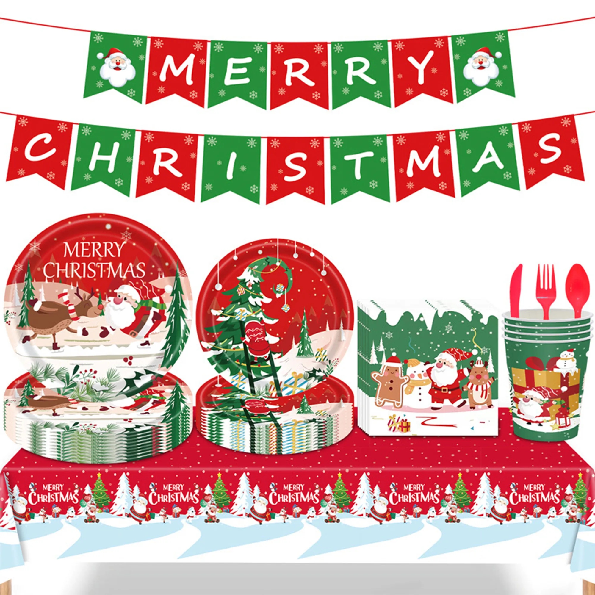 Festive Christmas Party Tableware Set With Bunting Decor 3