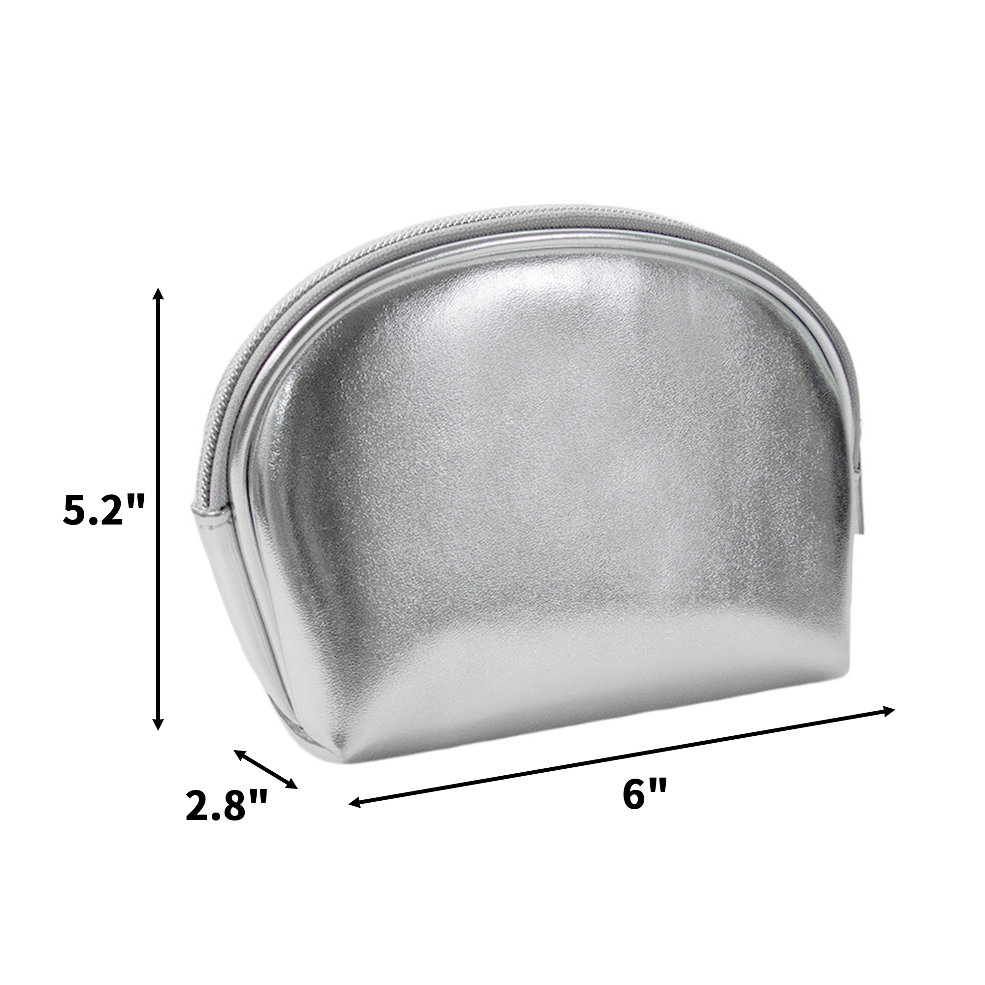 Half Moon Silver Polyurethane Zipper Cosmetic Bag 2