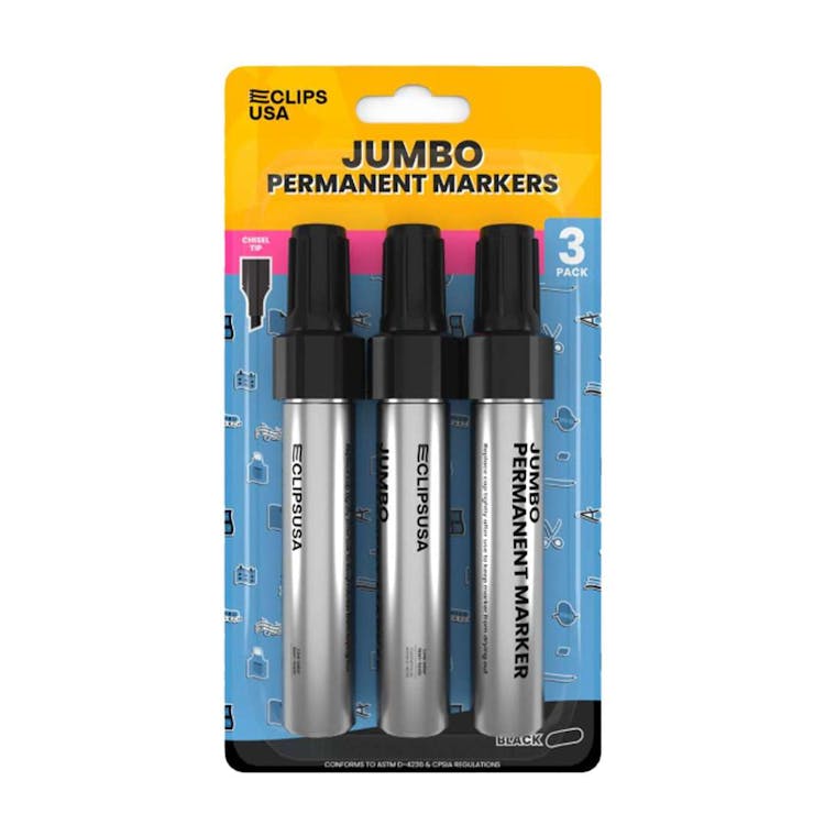 Jumbo Permanent Markers - 3 Pack Chisel Tip Black 2