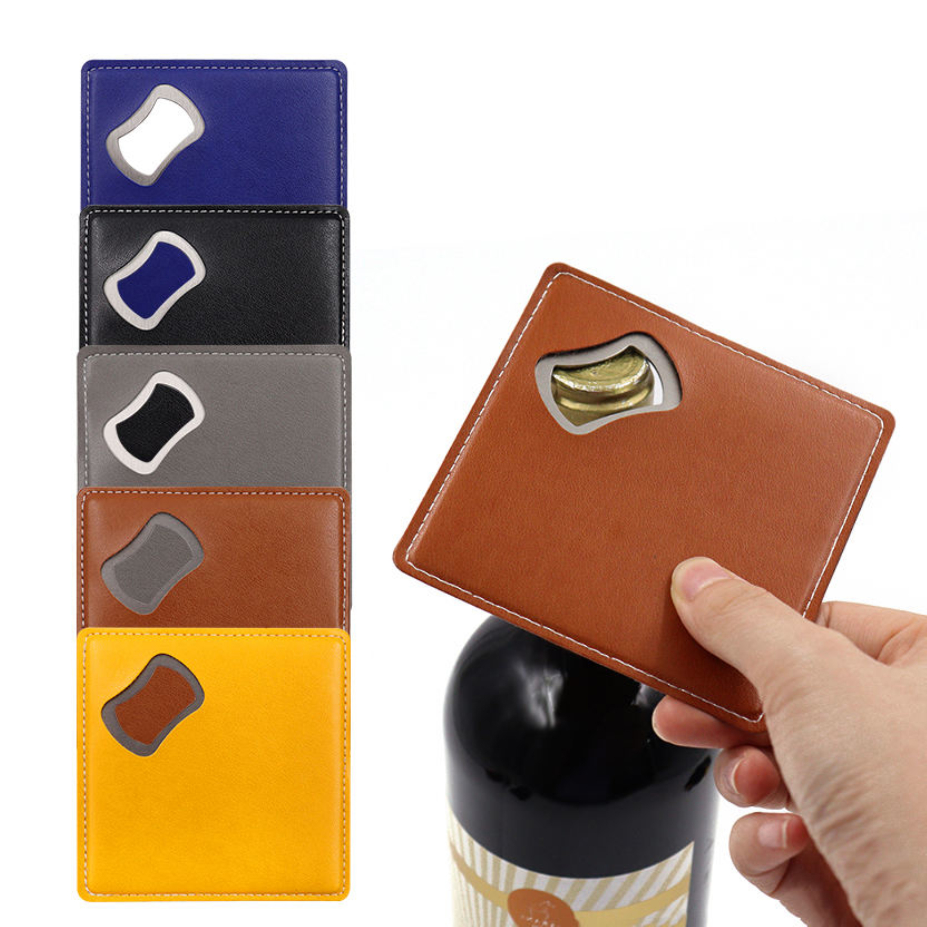 PU Leather Coaster With Bottle Opener 2