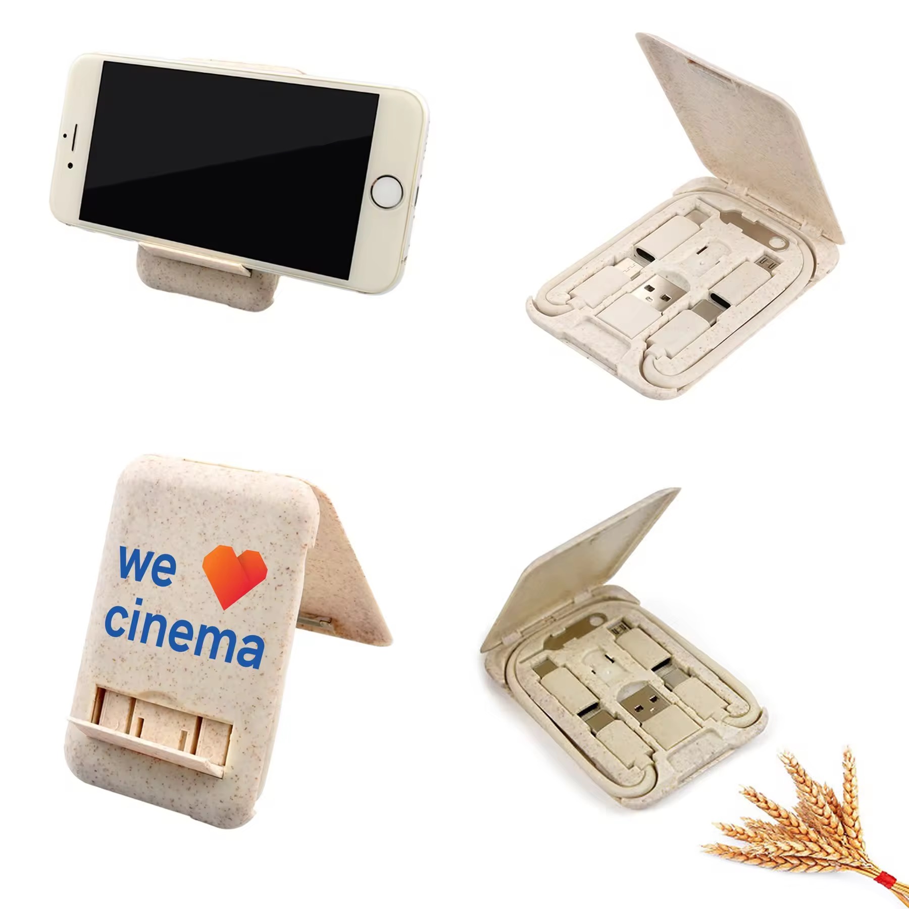 MOQ 10 pcs Multiple Wheat Straw USB Cable Set 2