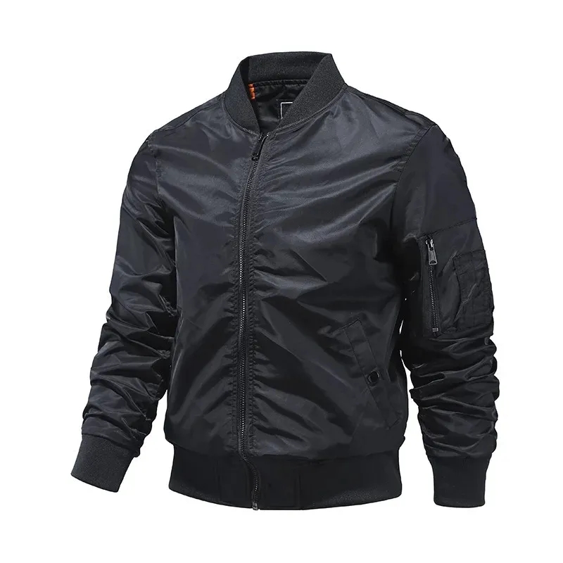 Men's Satin Jacket Black Zip-up Rib Collar Winter Style 3
