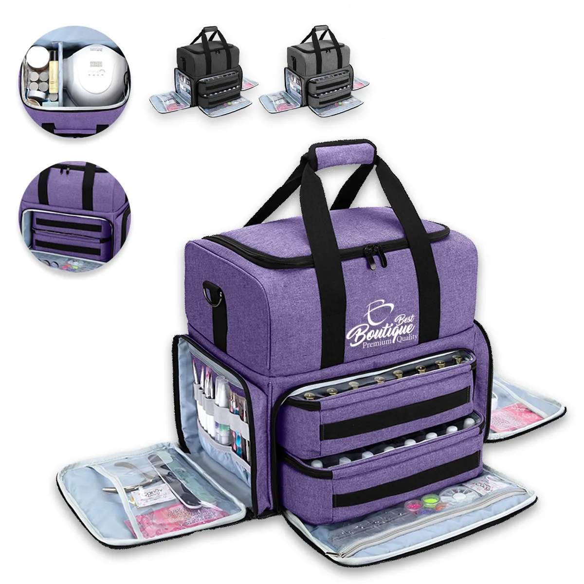 Large Cosmetic Storage Bag Detachable Divider Nail Make Up 7